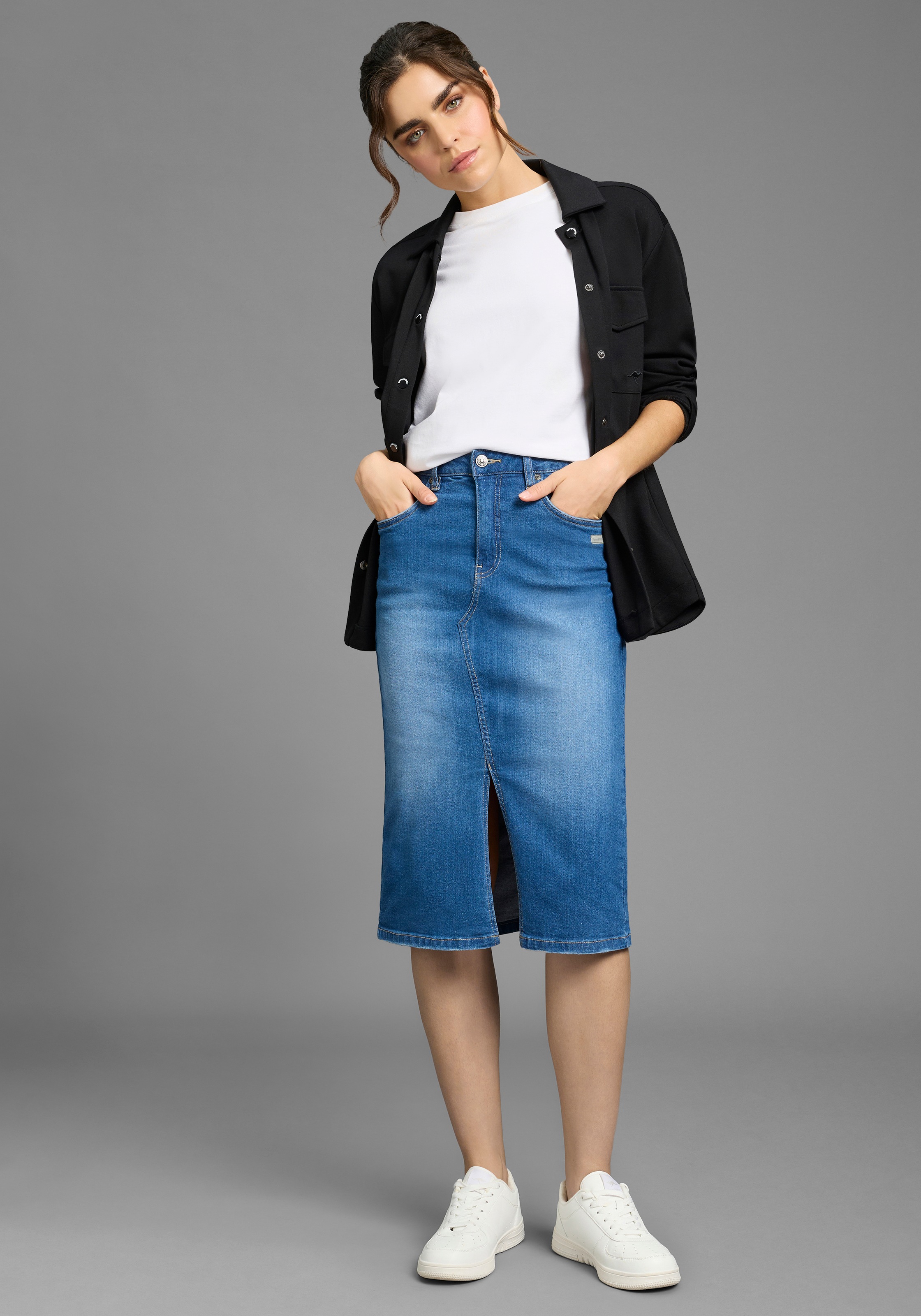 KangaROOS Jeansrock in Midilänge mit Schlitz günstig online kaufen