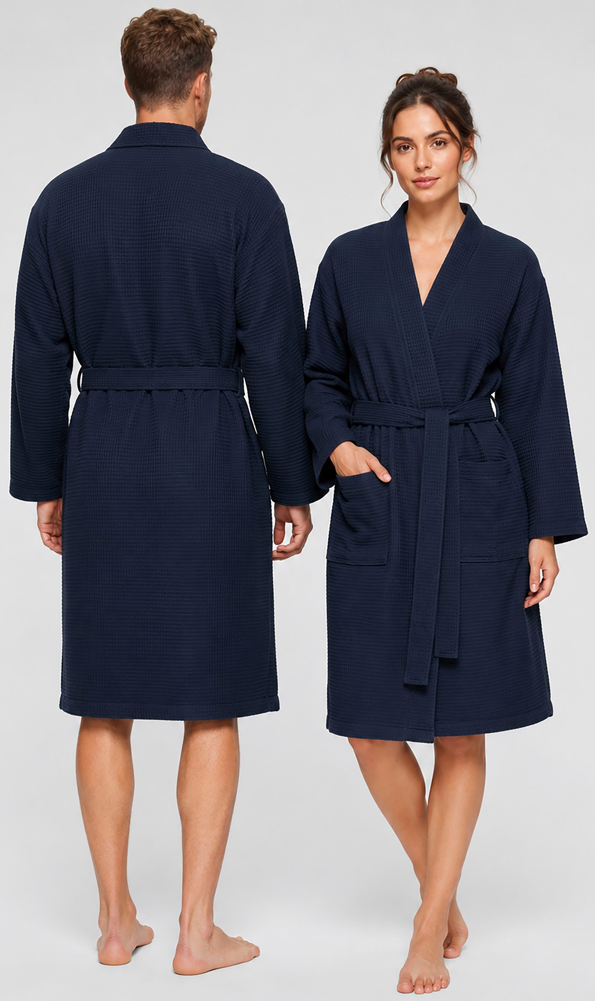 OTTO home Unisex-Bademantel »Nora, ideal für Sauna & Spa, Hotelbademantel, Morgenmantel« 1 Stk. Damen & Herren, Kimono-Kragen, Waffelpiqué, Baumwolle, Reisebademantel