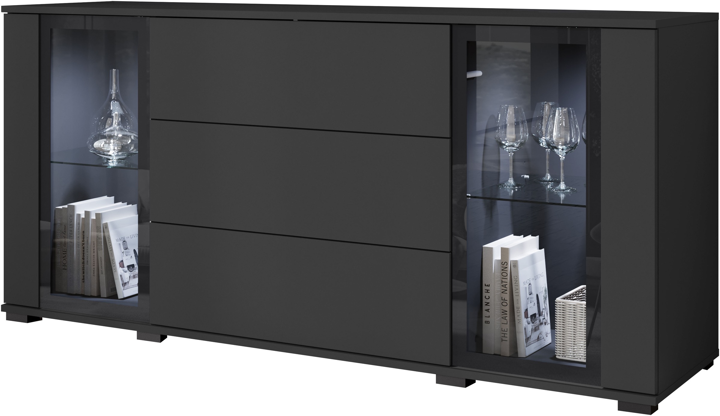 Home affaire Sideboard "modernes Design mit Glaseinsätzen und 3 Schubladen, günstig online kaufen