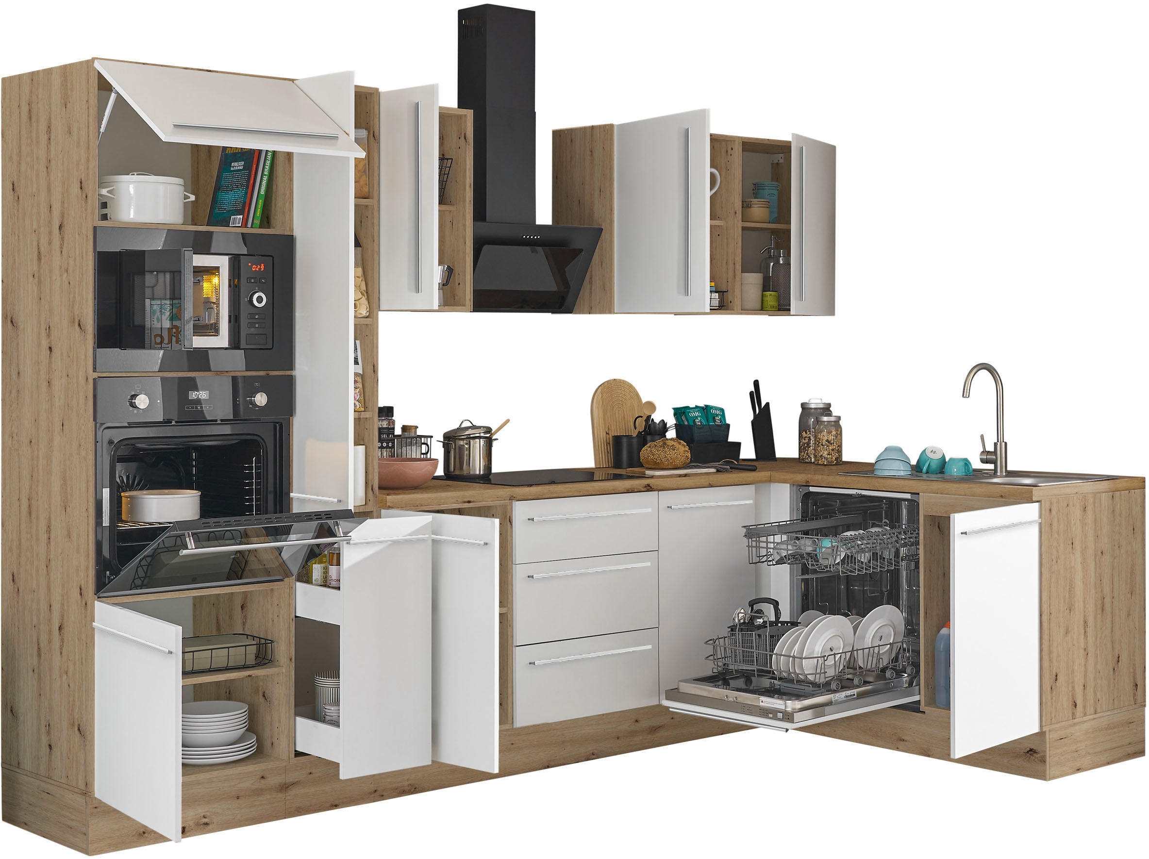 KOCHSTATION Winkelküche »Florida, Stellbreite 310x175 cm« wahlweise mit E-Geräten, mit Softclose für Türen und Schubkästen