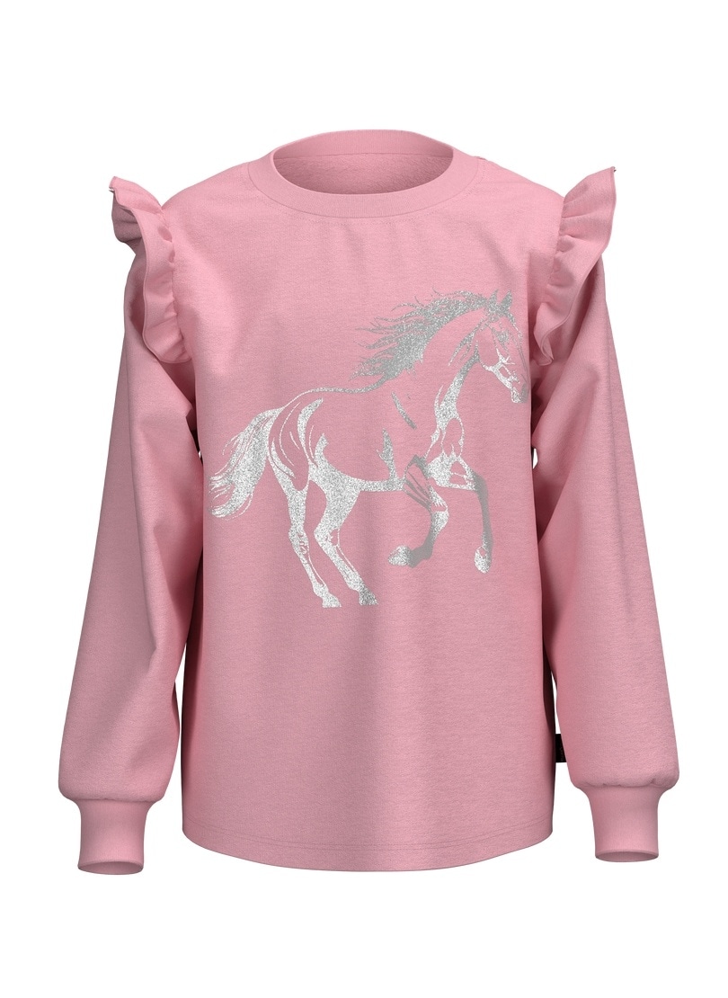 Trigema Sweatshirt »TRIGEMA Sweatshirt mit Rüschen und Pferdemotiv«
