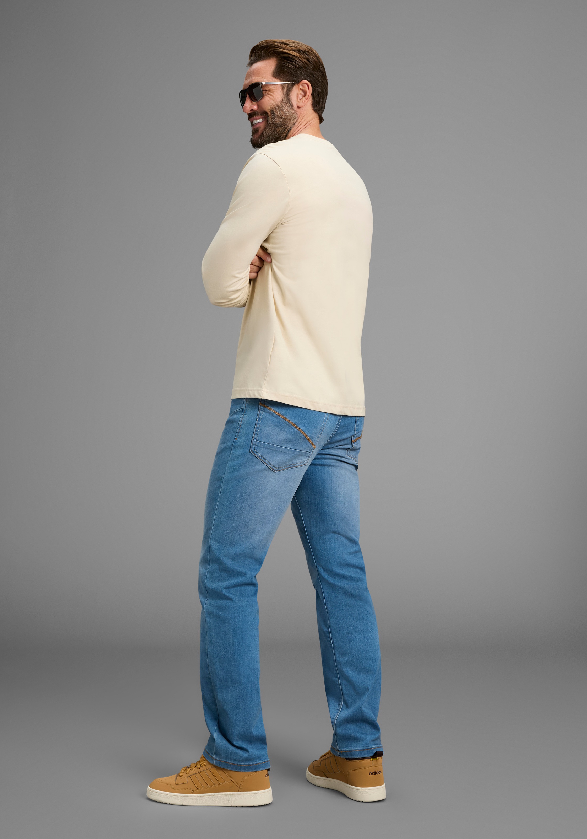 Straight-Jeans ARIZONA, Herren, Gr. 31, N + U Gr, blau used, Denim/Jeans, Obermaterial: 78% Baumwolle, 20% Polyester, 2% Elasthan, unifarben, straight fit lang, Jeans Straight-Jeans, gerades Bein, mit Eingrifftaschen, Gesäßtaschen und Coinpocket 3