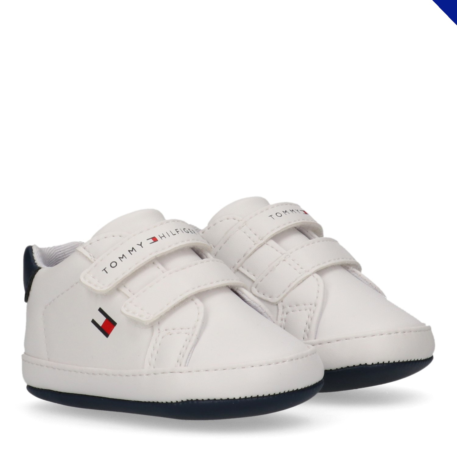 TOMMY HILFIGER Baby Lauflernschuh, Gr. 17weiß, blau, Lederimitat, Schuhe, Babyschuh, Klettschuh für Babys mit Logoverzierung