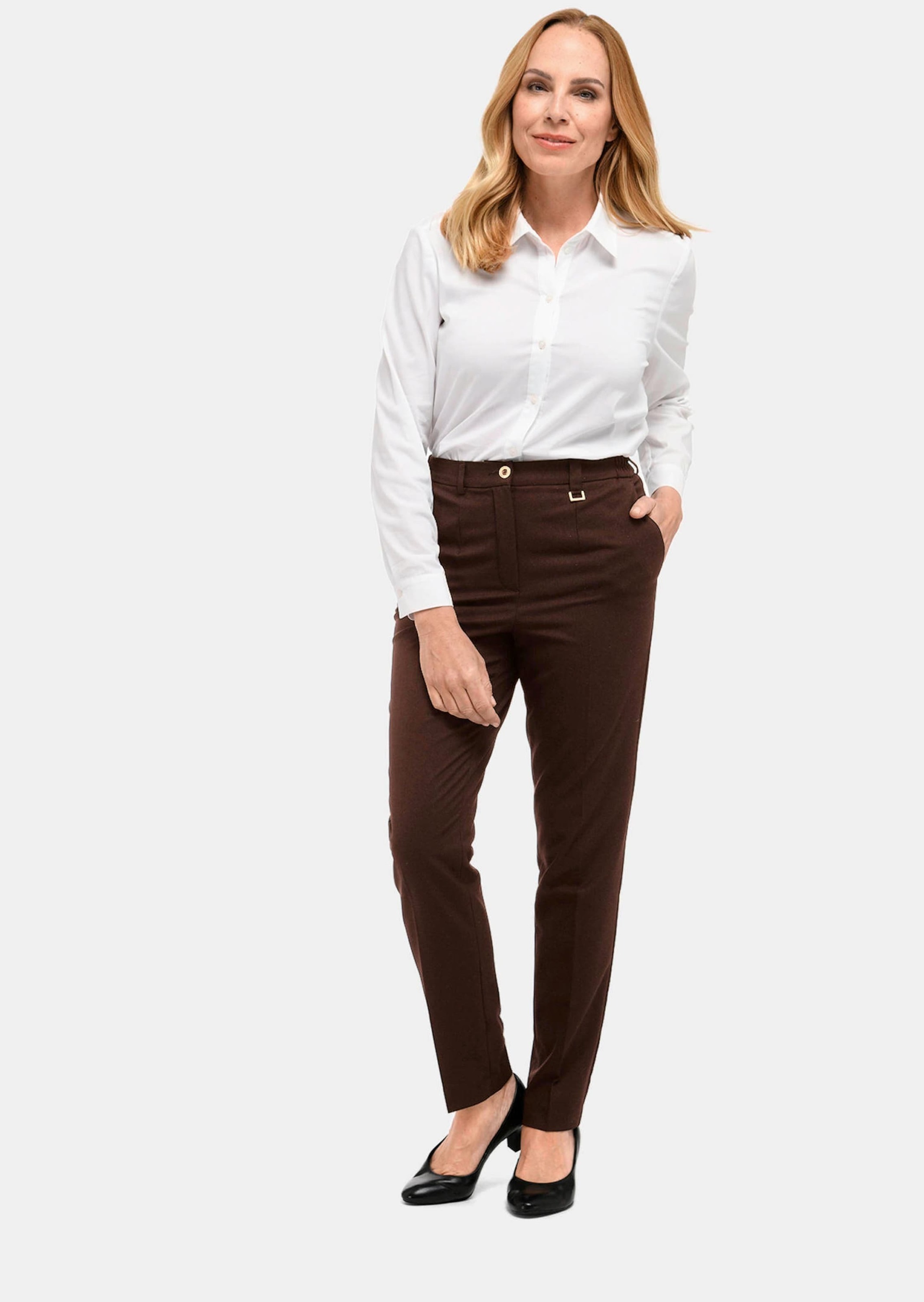 Stoffhose GOLDNER "Bequeme Hose LOUISA COMFORT+ mit Bügelfalte", Damen, Gr. 38, N-Gr, beige (dunkeltaupe), Obermaterial: 63% Polyester PES. 34% Viskose CV. 3% Elasthan EL., Hosen Stoffhose 2