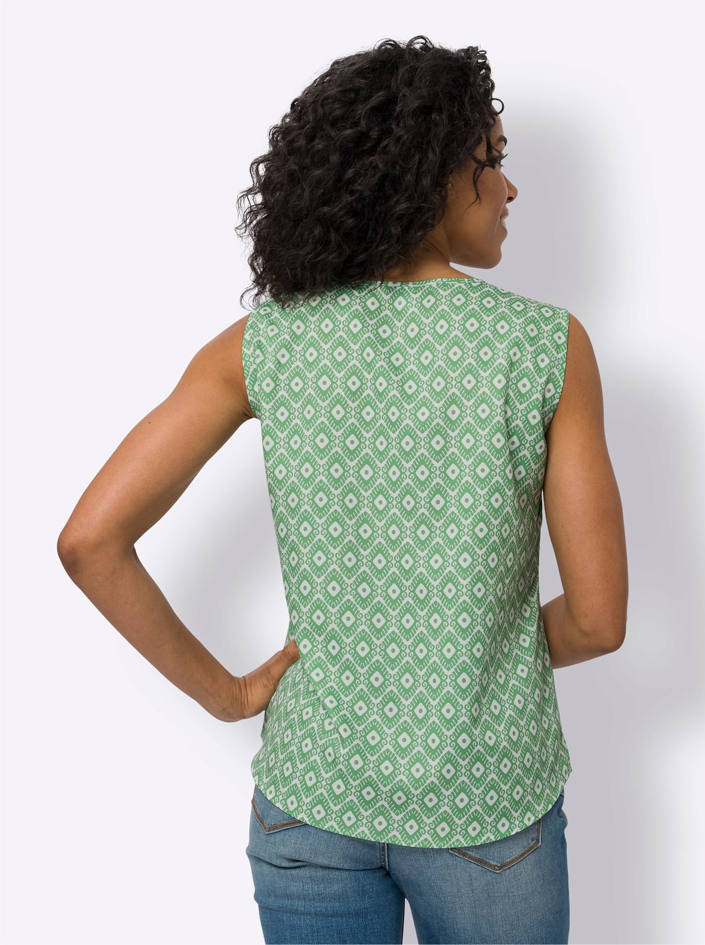 Blusentop CLASSIC BASICS, Damen, Gr. 56, bunt (ecru, apfel, bedruckt), 100% Polyester, gemustert, mehrfarbig, Rundhals, Blusen Blusentop 2