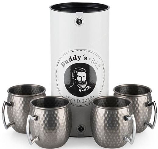 Buddys Becher "Buddy´s Bar" Moscow Mule Becher, 500 ml, hochwert. Edelstahl, Hammerschlag-Effekt