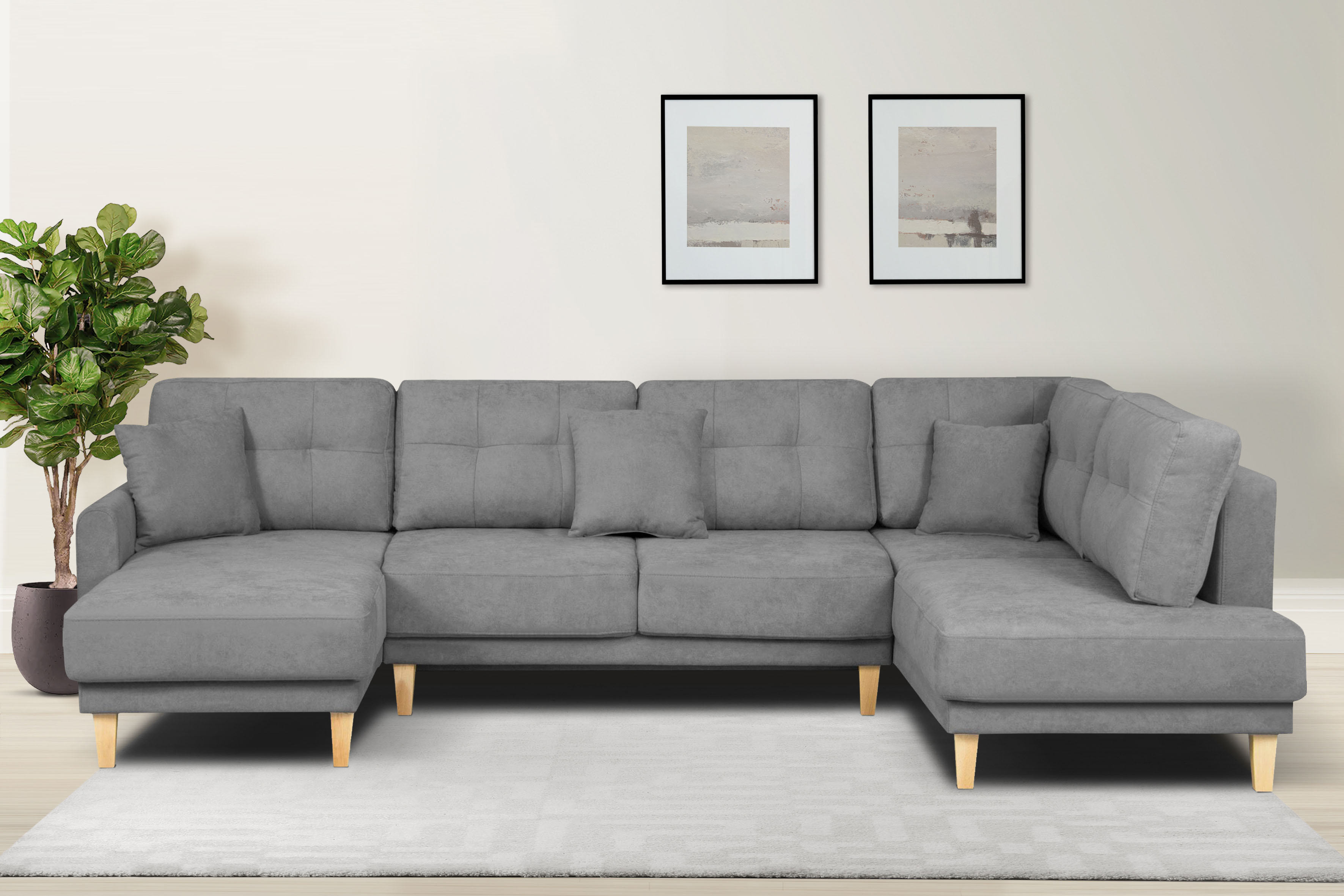 OTTO home Wohnlandschaft "TRIPLO U-Form wahlweise mit Schlaffunktion, B/T/H: 310/192/90 cm" Schlafsofa, auch mit Bettkasten, Steppung im Rückenkissen