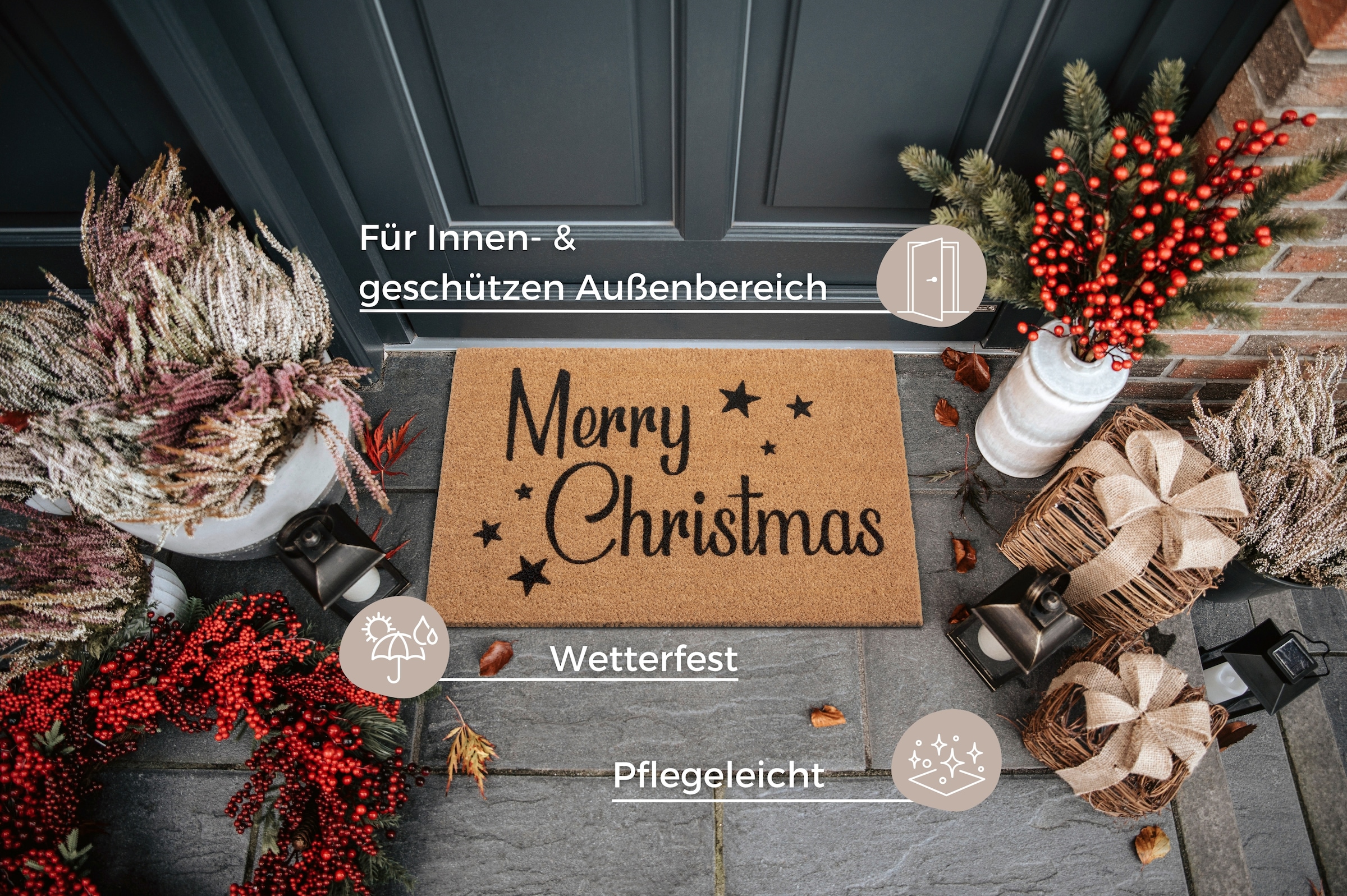 HANSE Home Fußmatte »Kokos Christmas Stars, Türmatte«, rechteckig, 15 mm Höhe, Weihnachten, Schmutzfangmatte, Outdoor, Rutschfest, Innen, Kokosmatte