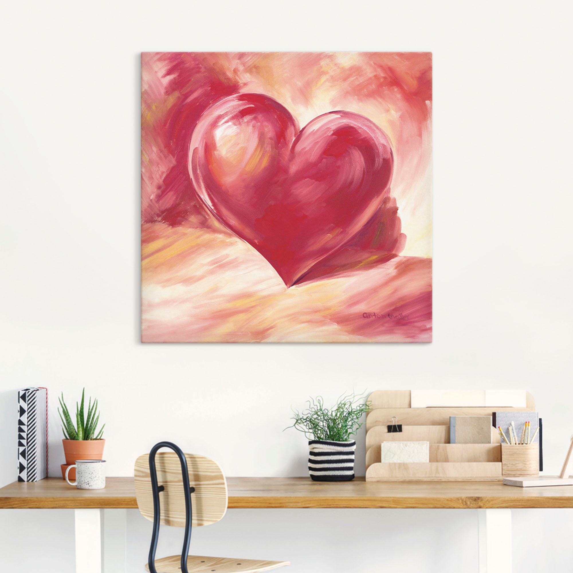 Artland Wandbild "Rosa/rotes Herz", Herzen, (1 St.), als Alubild, Outdoorbi günstig online kaufen