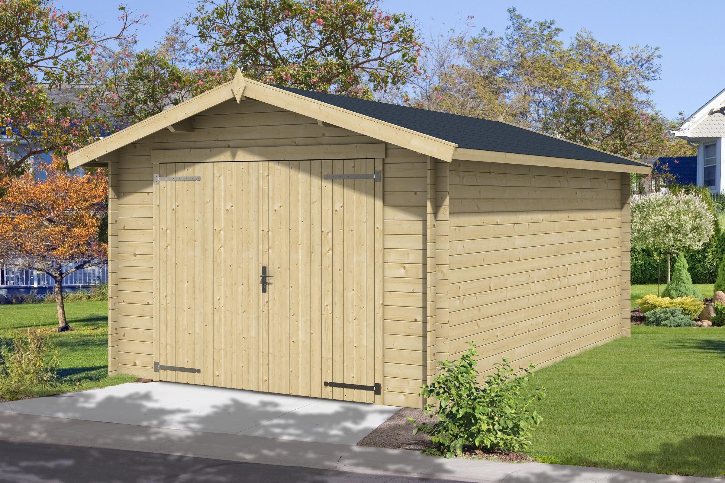 Nordic Holz Einzelcarport »MAURITIUS 34«, 229 cm, Natur, breites Vollholz-Garagentor