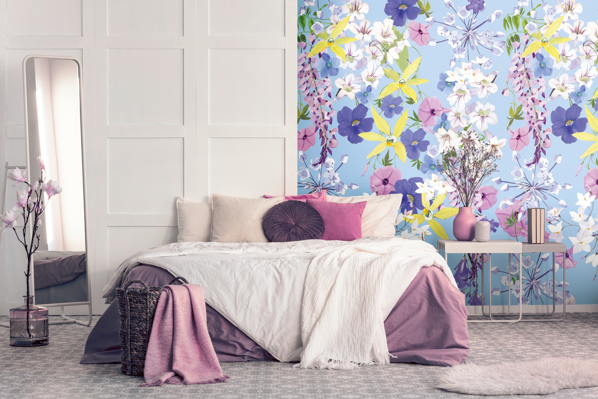living walls Fototapete gemustert matt neutral glatt Floral, Blumen Tapeten Wohnzimmer Schlafzimmer Küche Flieder Flur Büro