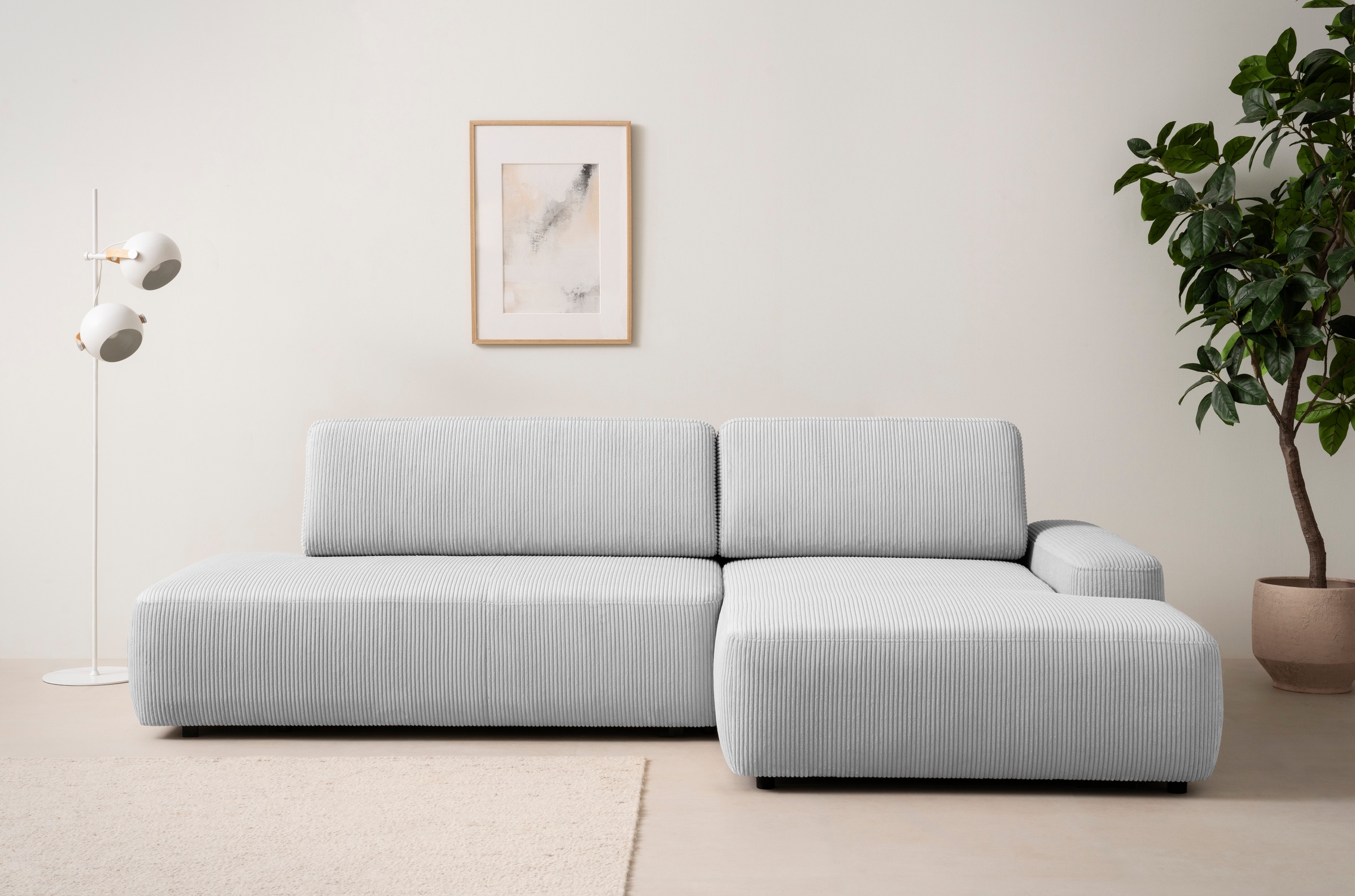 INOSIGN Ecksofa »TORGE, Schlafsofa Cord, Samtvelours u. Strukur fein, Couch in L-Form«, Schlaffunktion und Bettkasten, Liegefläche: 210x125 cm, neues Design