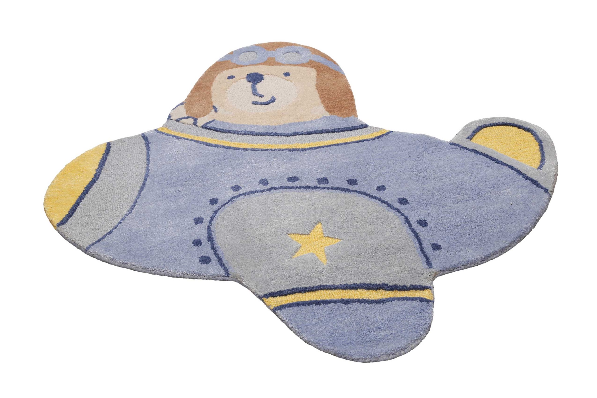 SMART KIDS Kinderteppich "Anton" Motivform 1,2 mm Höhe handgefertigt aus Naturfasern, Out Shape-Format Flieger, Kinderzimmer