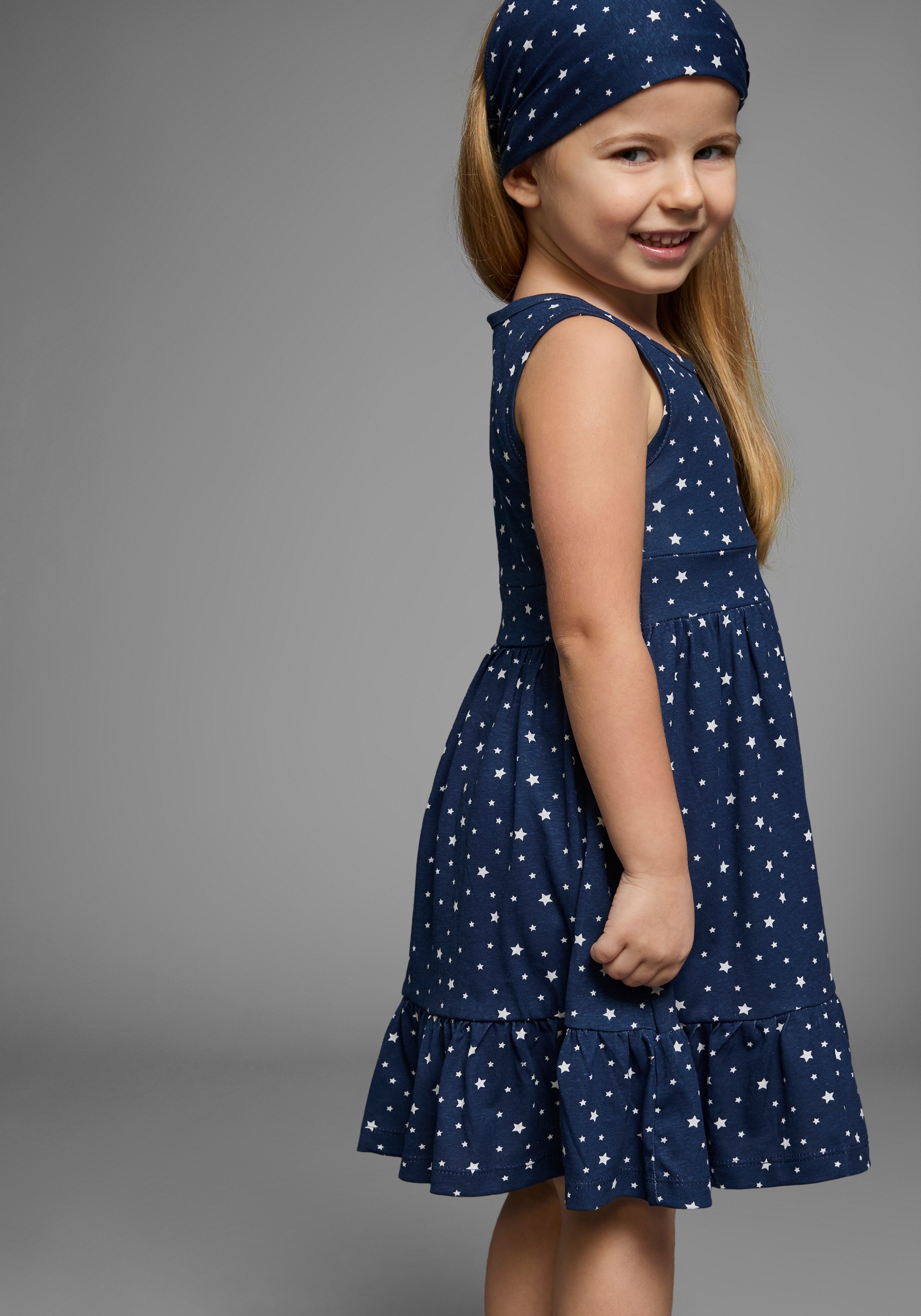 Thumbnail - KIDSWORLD Jerseykleid "2tlg. Shirtkleid + Haarband im niedlichen Sternen-Allover" Set, 2, 2 Stk. tlg. festliche Anlässe,...