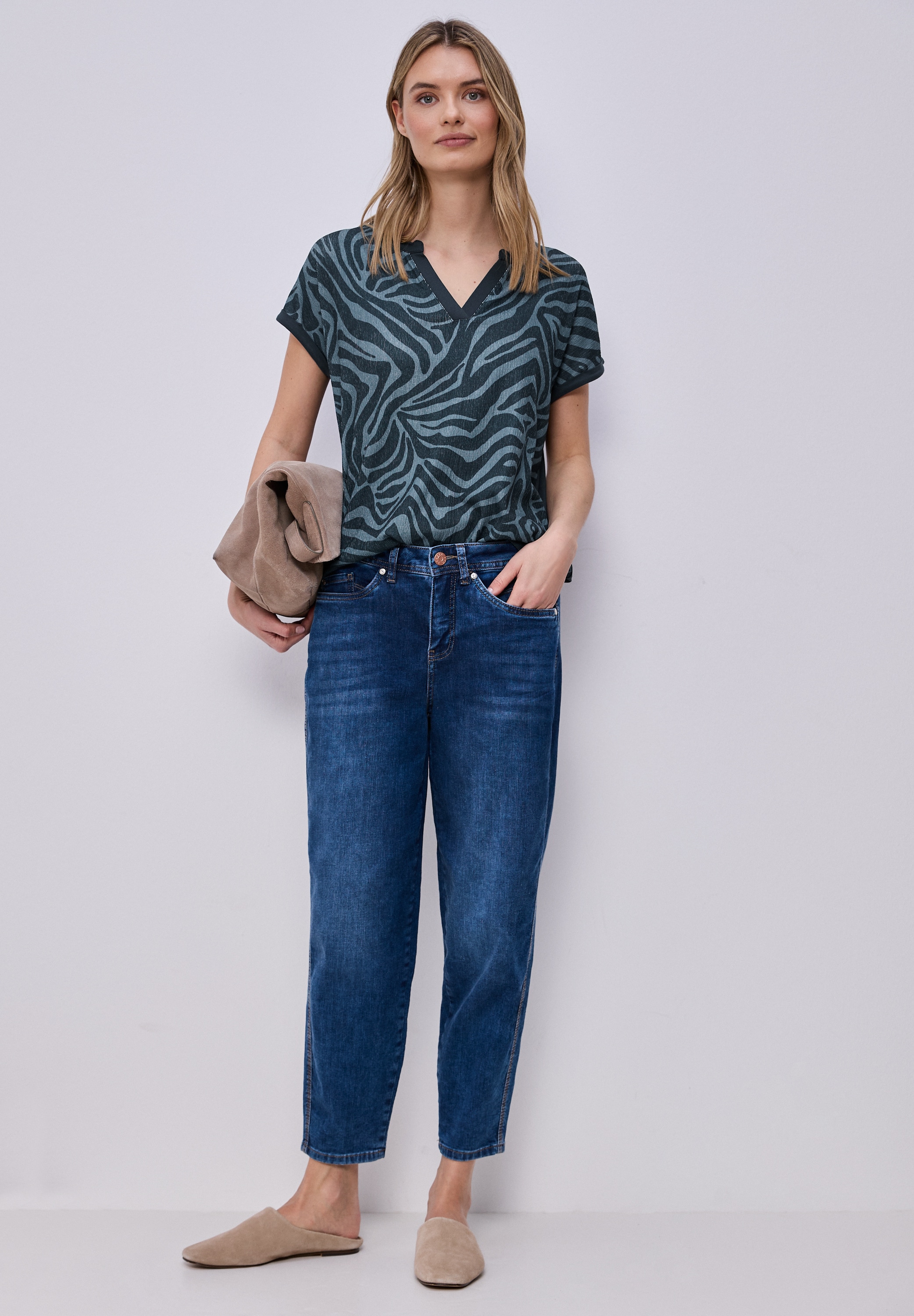 STREET ONE T-Shirt mit geschlitztem Rundhalsausschnitt