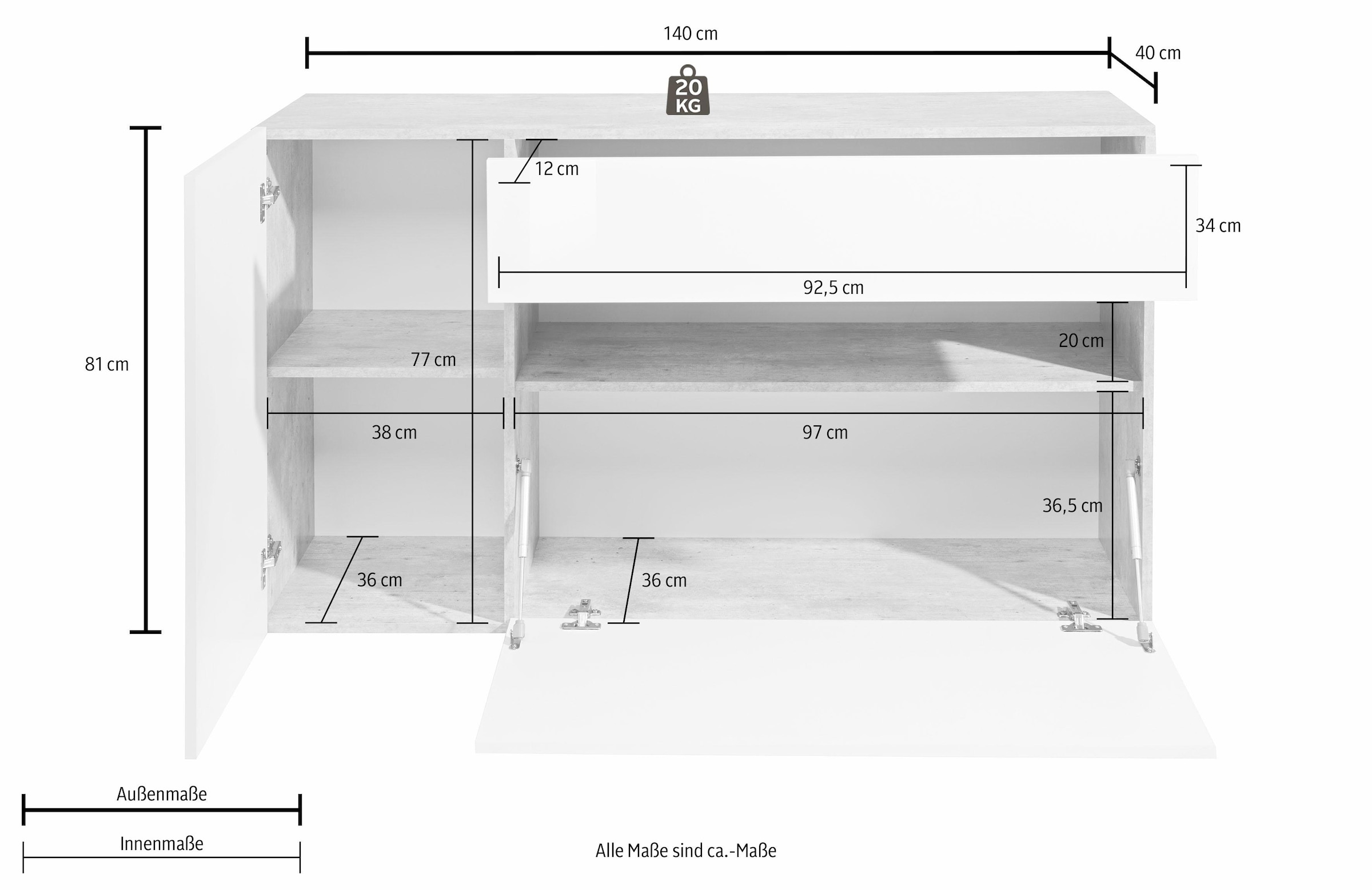 INOSIGN Sideboard, Breite 140 cm, ohne Beleuchtung günstig online kaufen