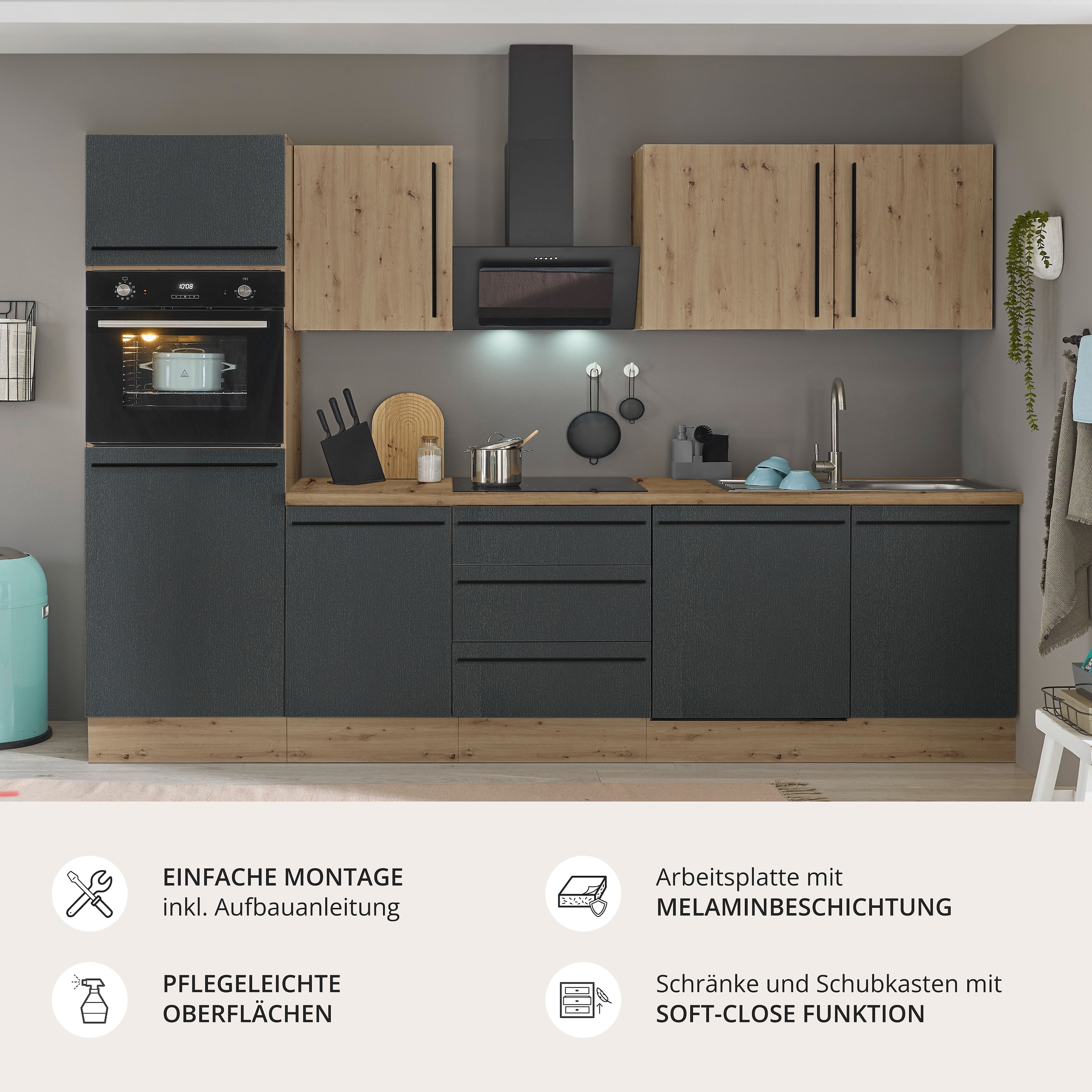 KOCHSTATION Küchenzeile »Florida« Breite 280 cm, wahlweise mit E-Geräten,Softclose für Türen/Schubkästen