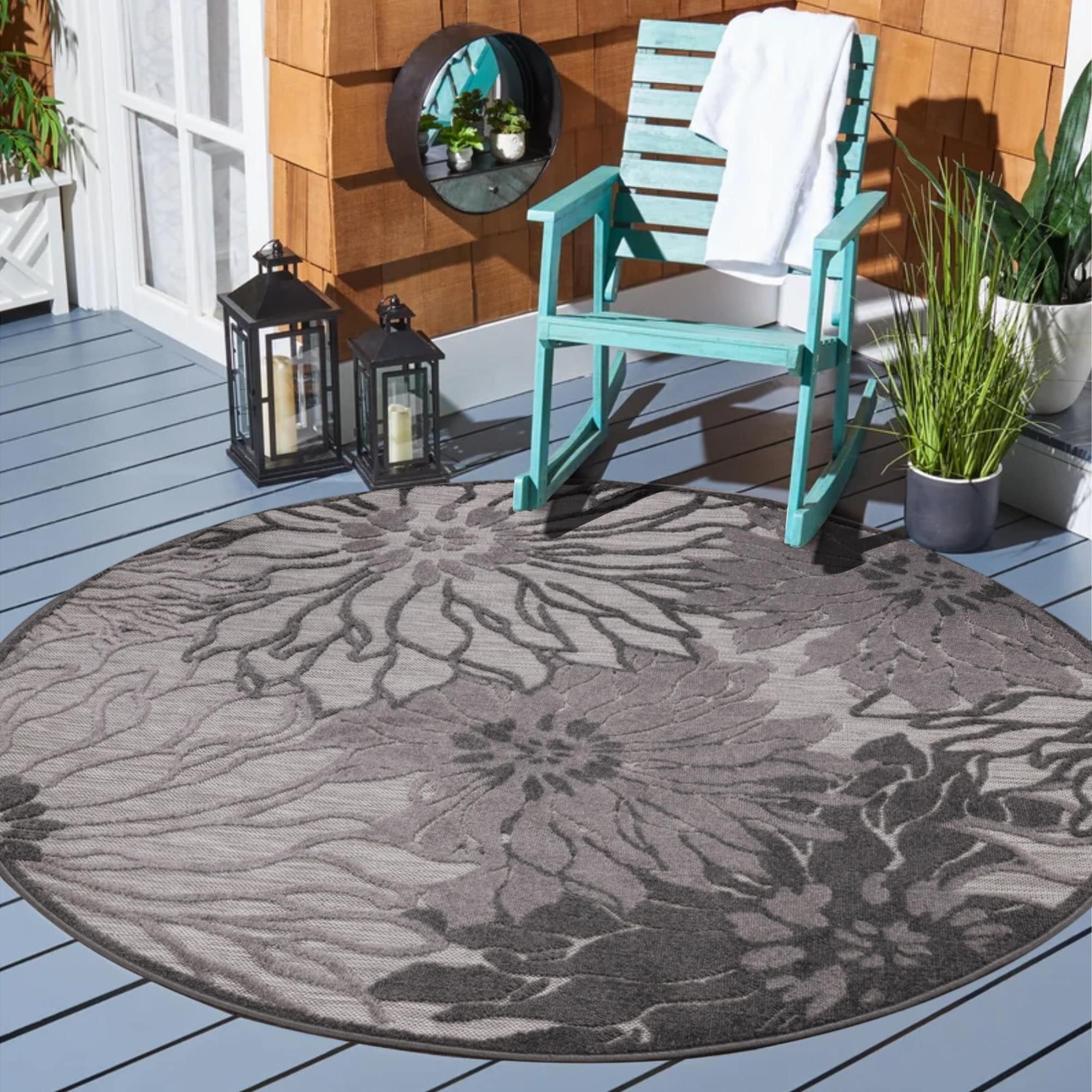 Sanat Teppich »Floral 2 Outdoor«, rund, 6 mm Höhe, In- und Outdoor geeignet, florales Design, Balkon, Terasse