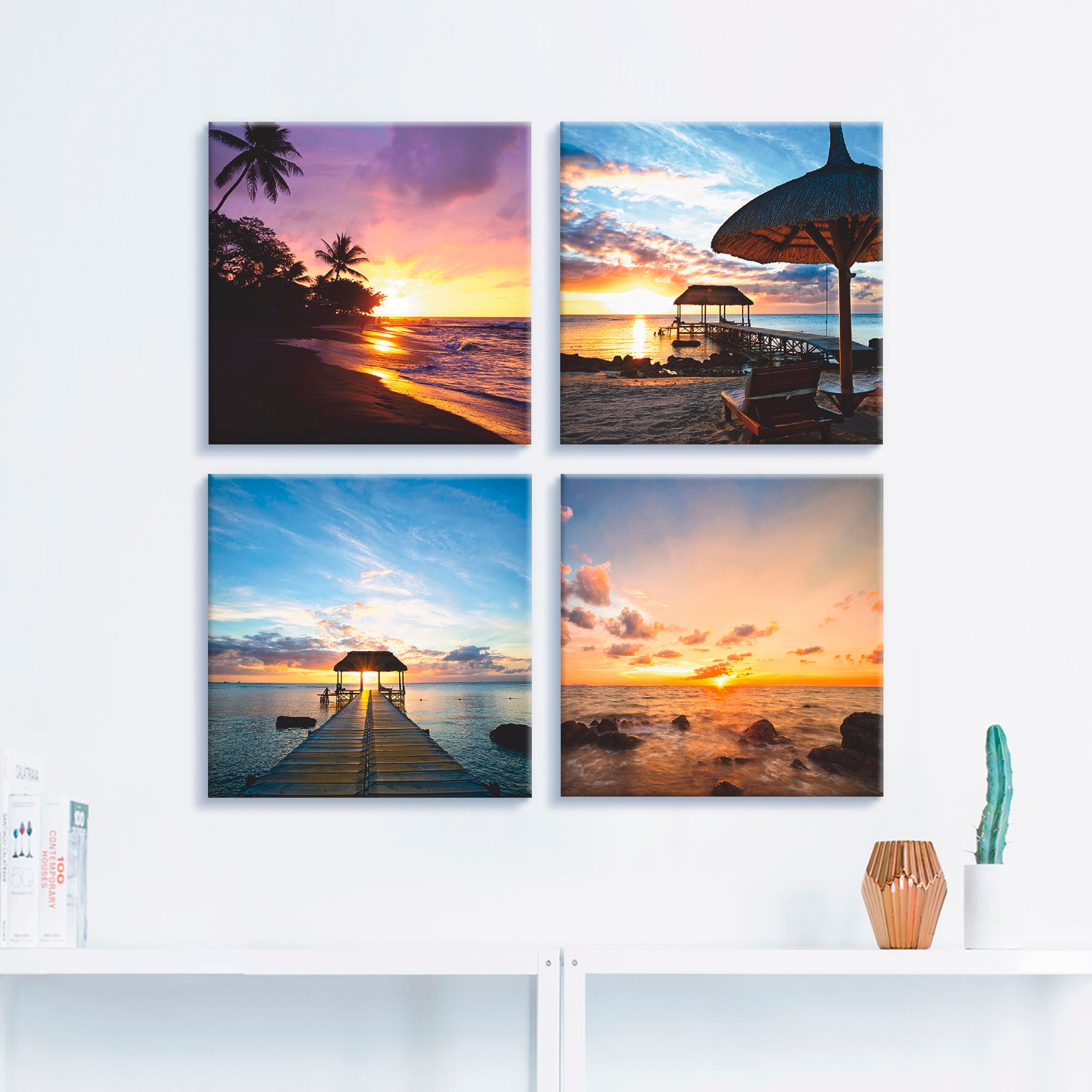 Artland Leinwandbild »Sonnenuntergang am Strand«, Sonnenaufgang & -untergang, (4 St.), 4er Set, verschiedene Größen