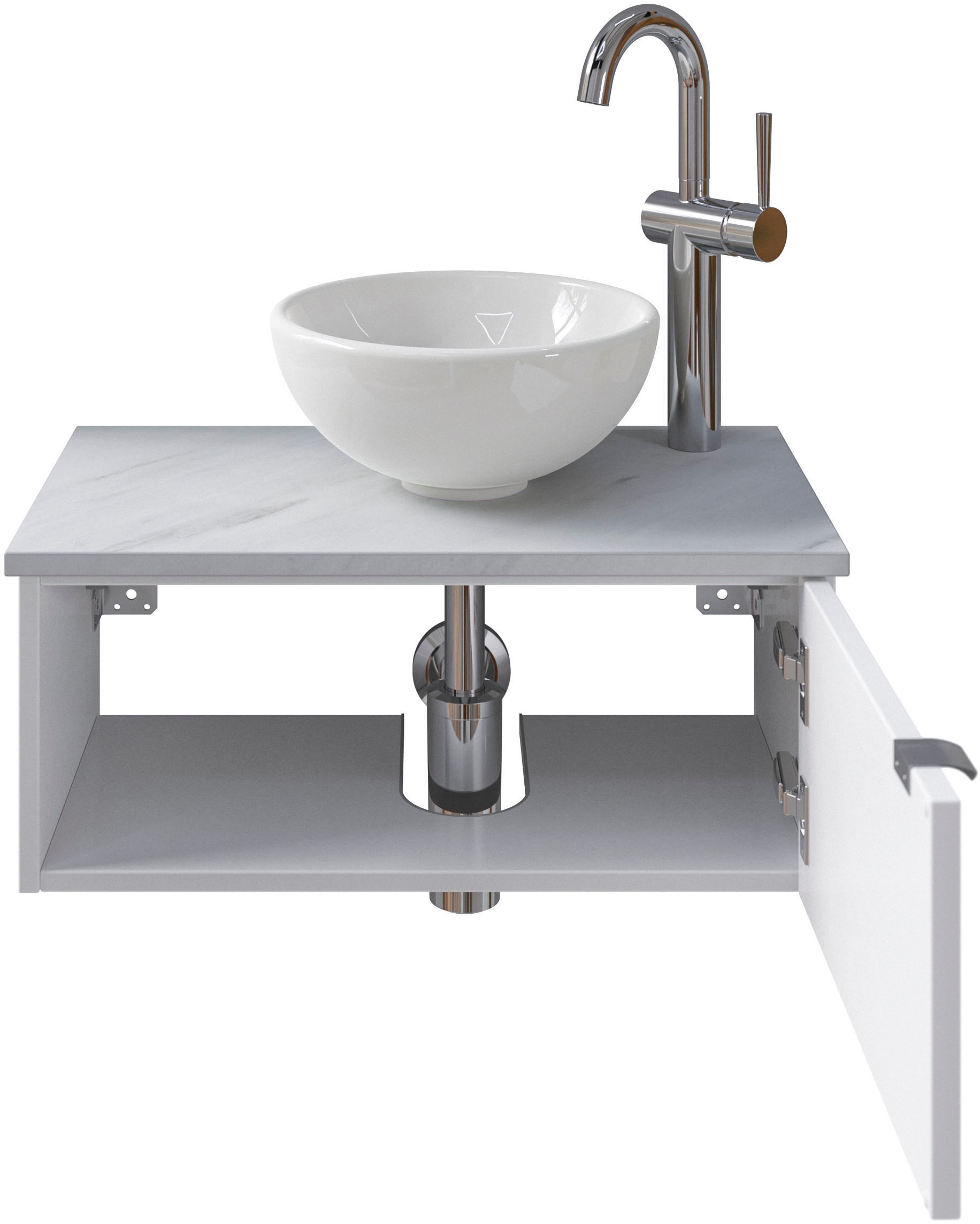 Thumbnail - Saphir Waschtisch "Serie 6915 Waschschale mit Unterschrank für Gästebad, Gäste WC" Keramik-Aufsatzbecken, Waschtischplat...