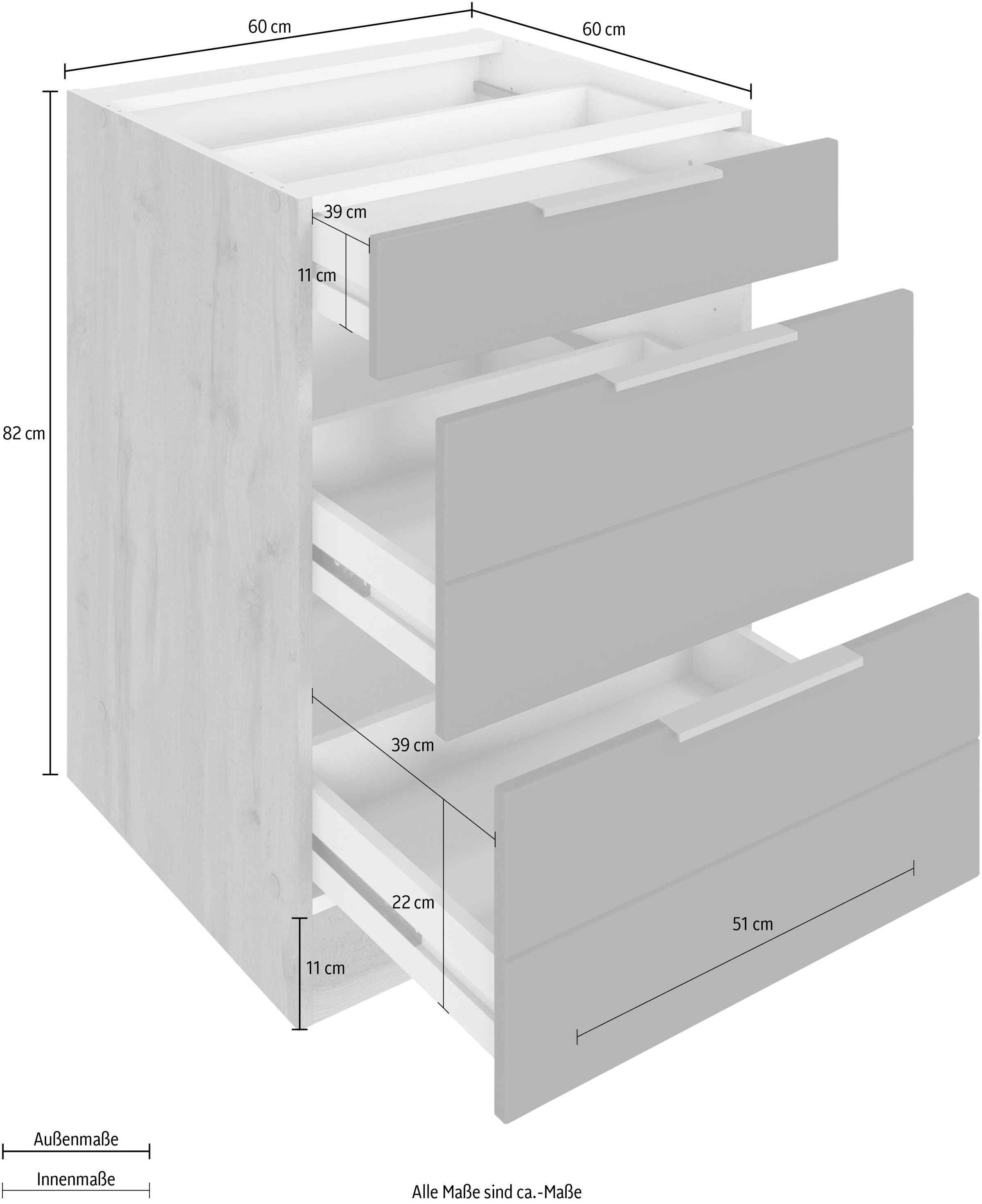 KOCHSTATION Auszugsunterschrank »KS-Luhe«, 60 cm breit, hochwertige MDF-Fronten mit waagerechter Lisene