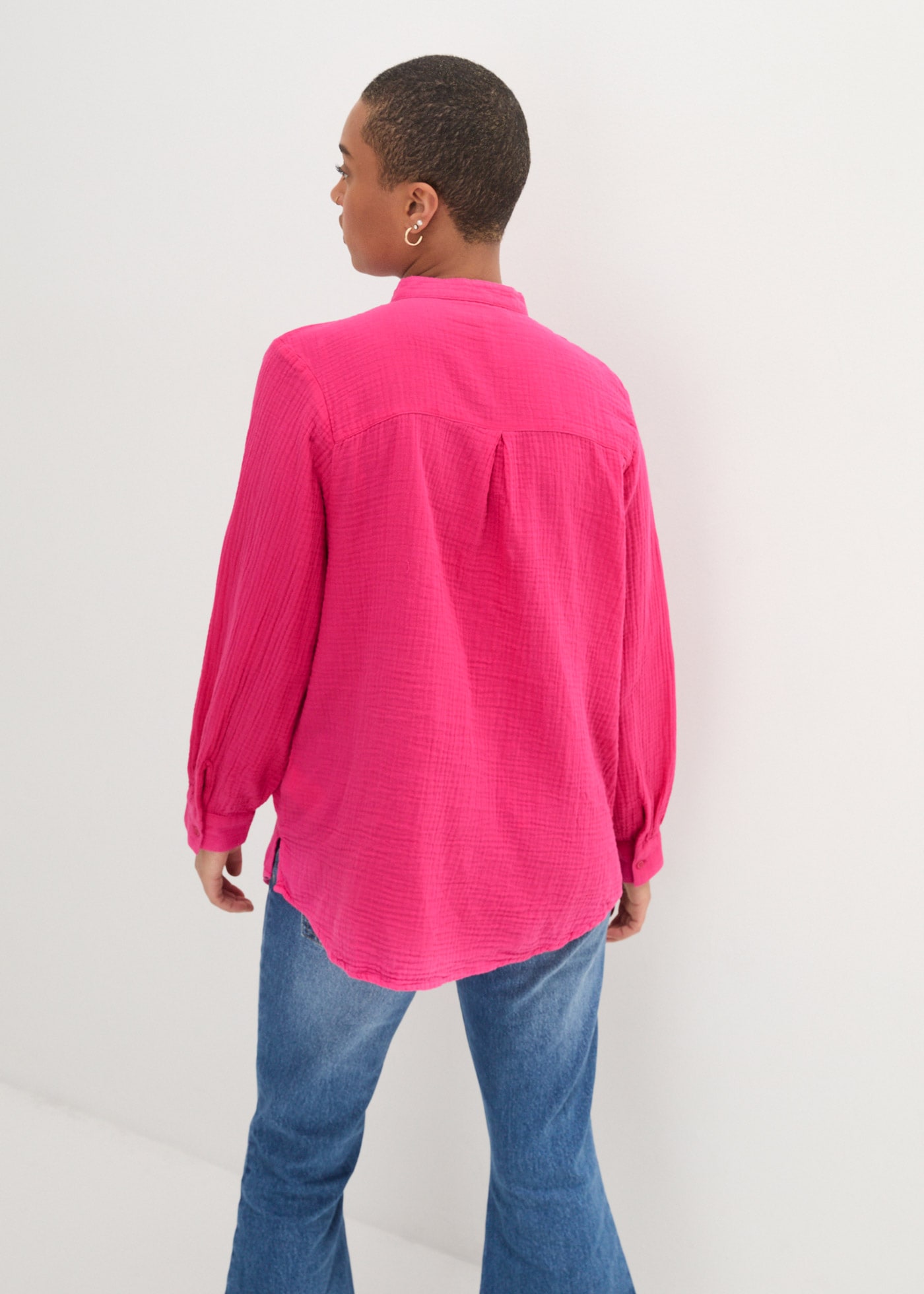 bonprix Langarmbluse »Musselin-Longbluse aus Baumwolle« Oversize-Passform, mit Seitenschlitzen, aus Musselin