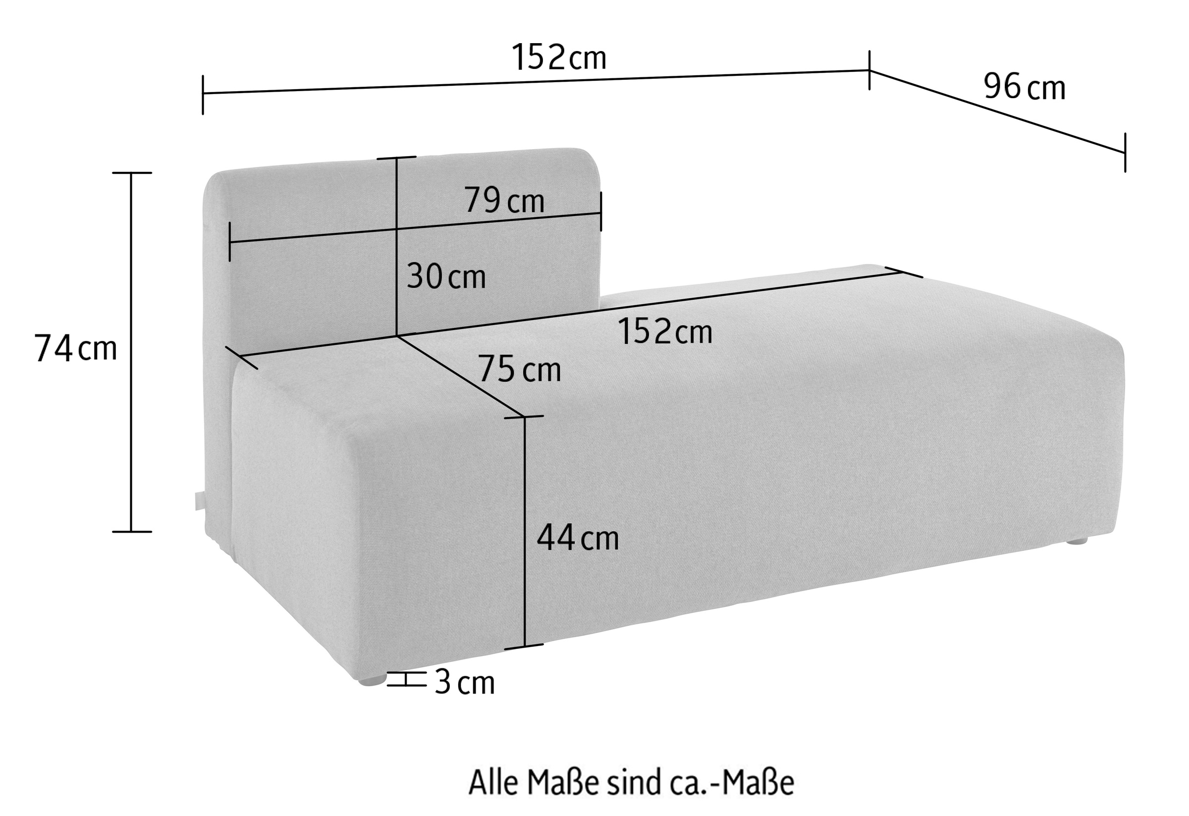 LeGer Home by Lena Gercke Chaiselongue »LYZA Open end, Loungemöbel zum Relaxen, Maße B/T/H: 152/96/74 cm«, als Modul oder separat verwendbar, für individuelle Zusammenstellung
