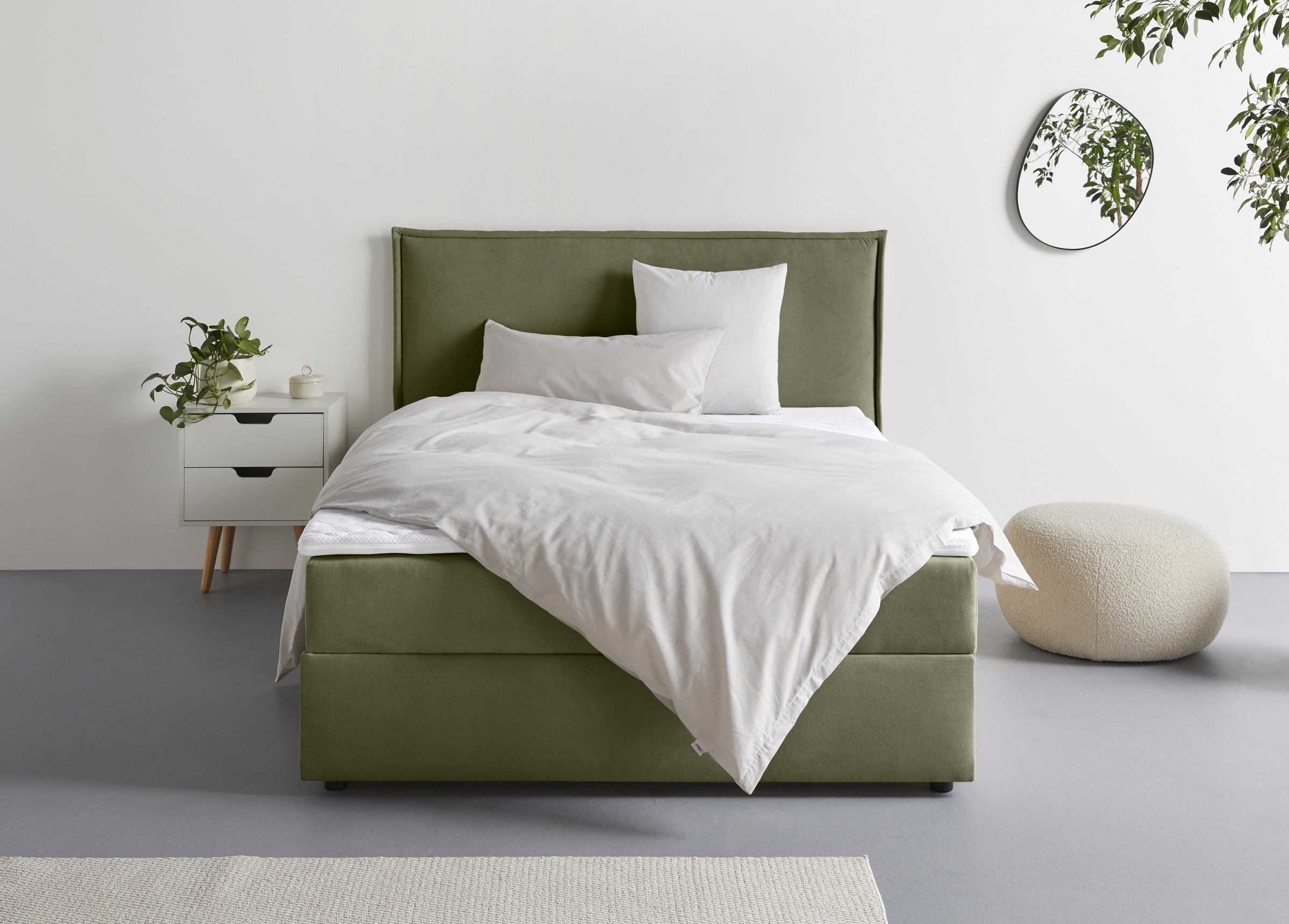 Boxbett S.OLIVER "Alissia inkl. Bettkasten und Topper- frei im Raum stellbar", moosgrün, B:158cm L:206cm, Komplettbetten, wahlweise mit Bonnell- oder TTFK-Matratze in H2, H3 o. H4 erhältlich