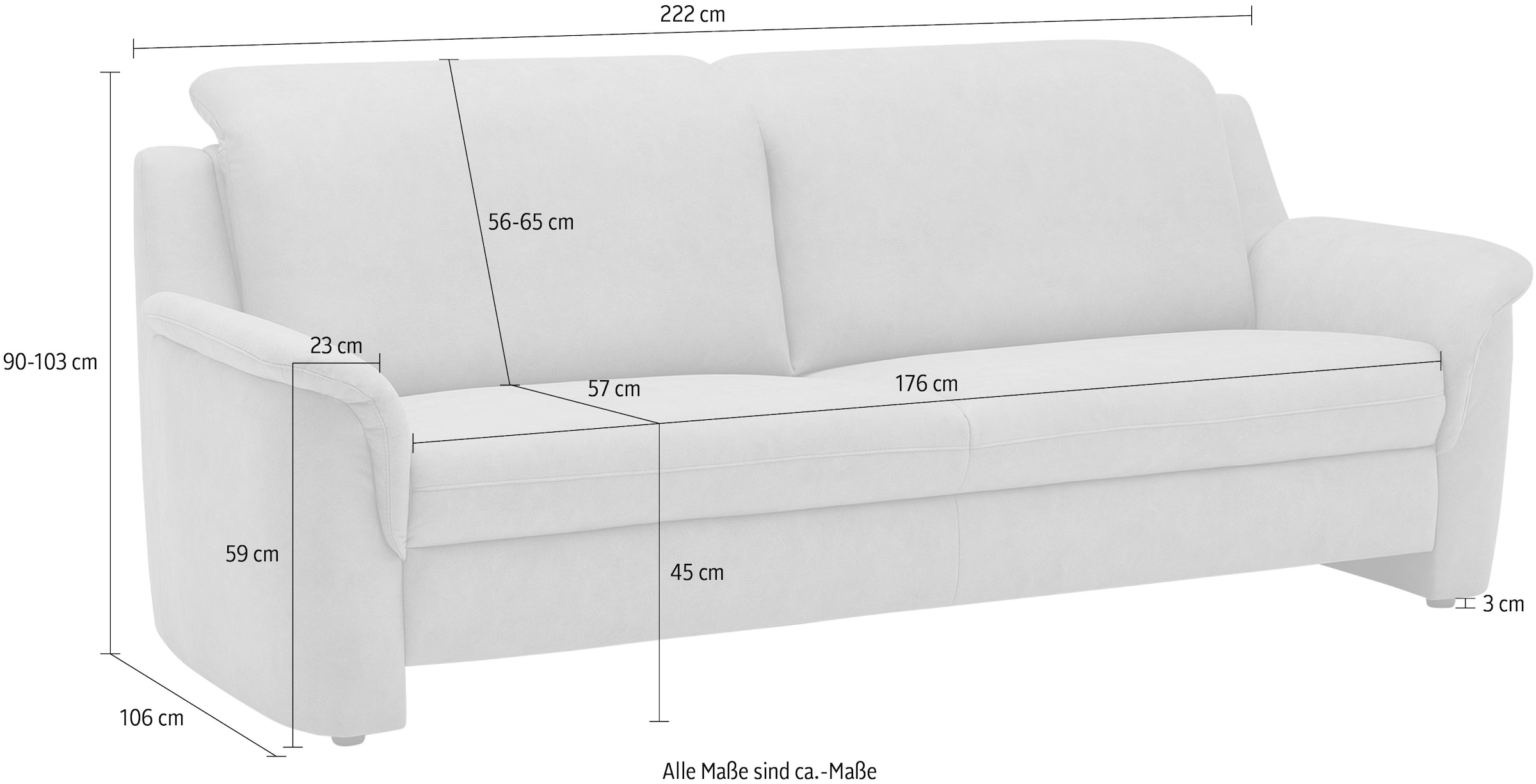VILLA BECK 2-Sitzer »Garda«, (1 St.), inklusive Kopfteilverstellung, Breite 222cm