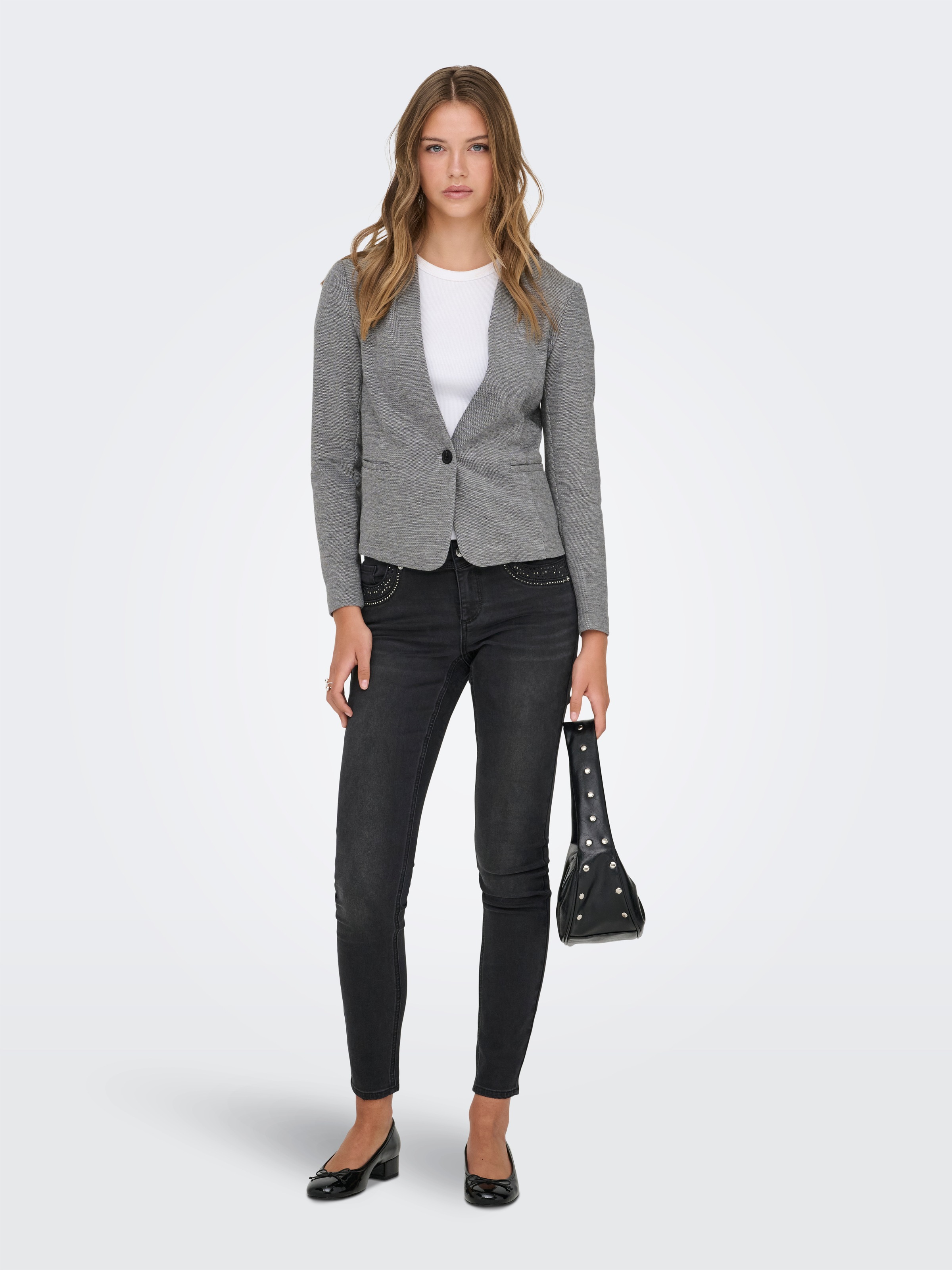 ONLY Selkie Long Sleeve Melange Fit Blazer Light Grey 34 3