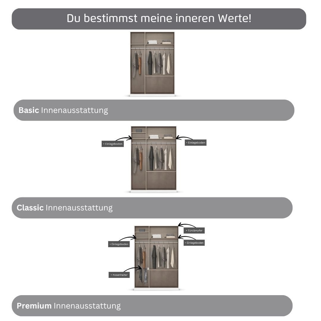 rauch Kleiderschrank »Drehtürenschrank Schrank Garderobe Wäscheschrank Schlafzimmer AVOLA«, (in 3 verschiedenen Ausstattungen BASIC/CLASSIC/PREMIUM), mit hochwertigen Stangengriffen aus Metall in Schwarz MADE IN GERMANY