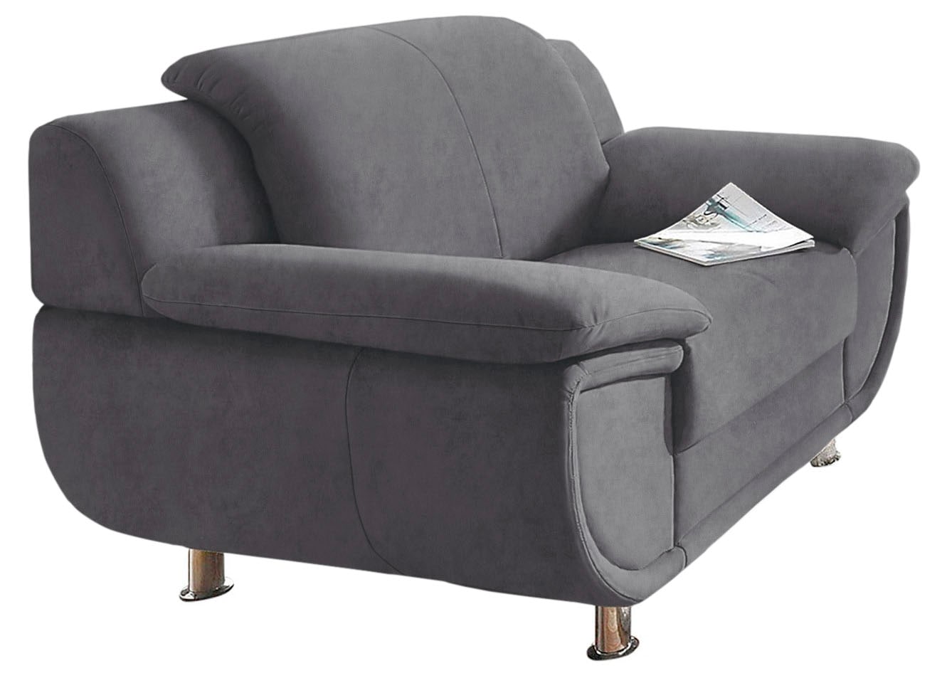 TRENDMANUFAKTUR Sessel »Rondo, Breite 121 cm, breite Armlehnen, Füße chromfarben«, Big-Sessel wahlweise mit Federkern, bequem
