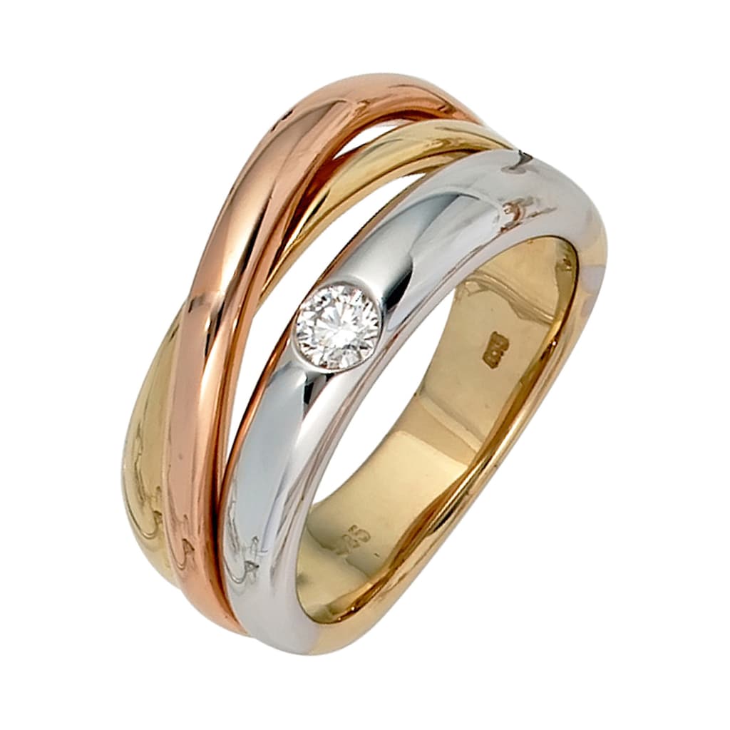 JOBO Diamantring, 585 Gold dreifarbig tricolor mit Diamant 0,15 ct.