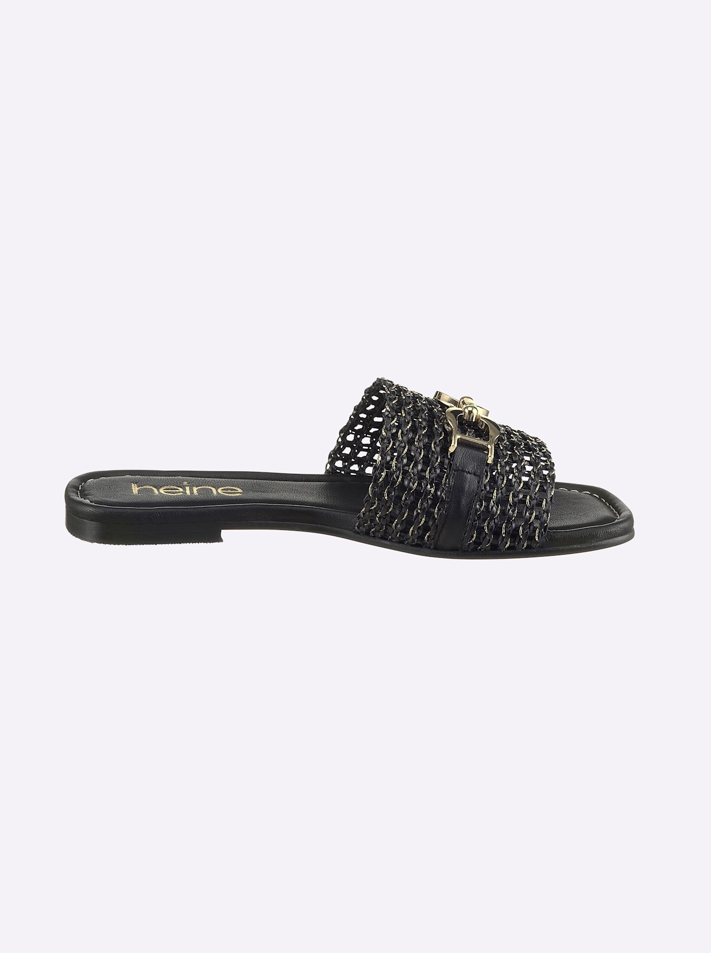 Pantolette HEINE, Damen, Gr. 35, schwarz, goldfarben, Glattleder, Leder, Rindsleder, Textil, Schuhe Pantolette 3