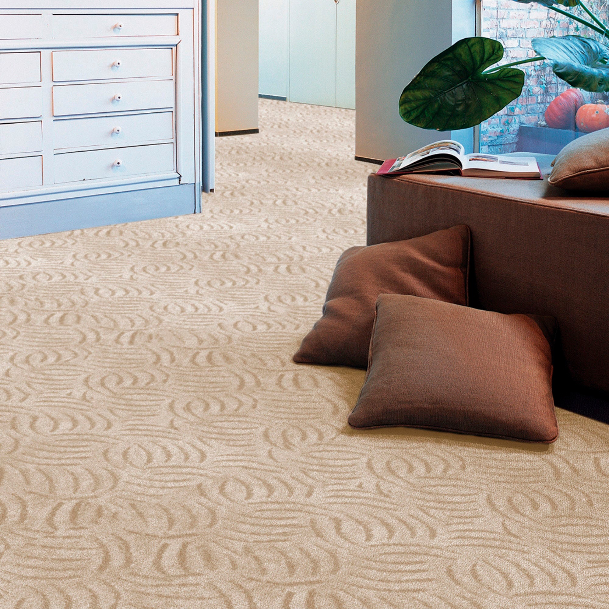Teppichboden ANDIAMO "Amberg, Strukturschlinge, Gesamthöhe 9 mm, Made in Belgium", beige (hellbeige), B:300cm L:500cm, Kunstfaser, Teppiche, Breite 200, 300, 400 oder 500 cm, Hoch-Tief Effekt, strapazierfähig