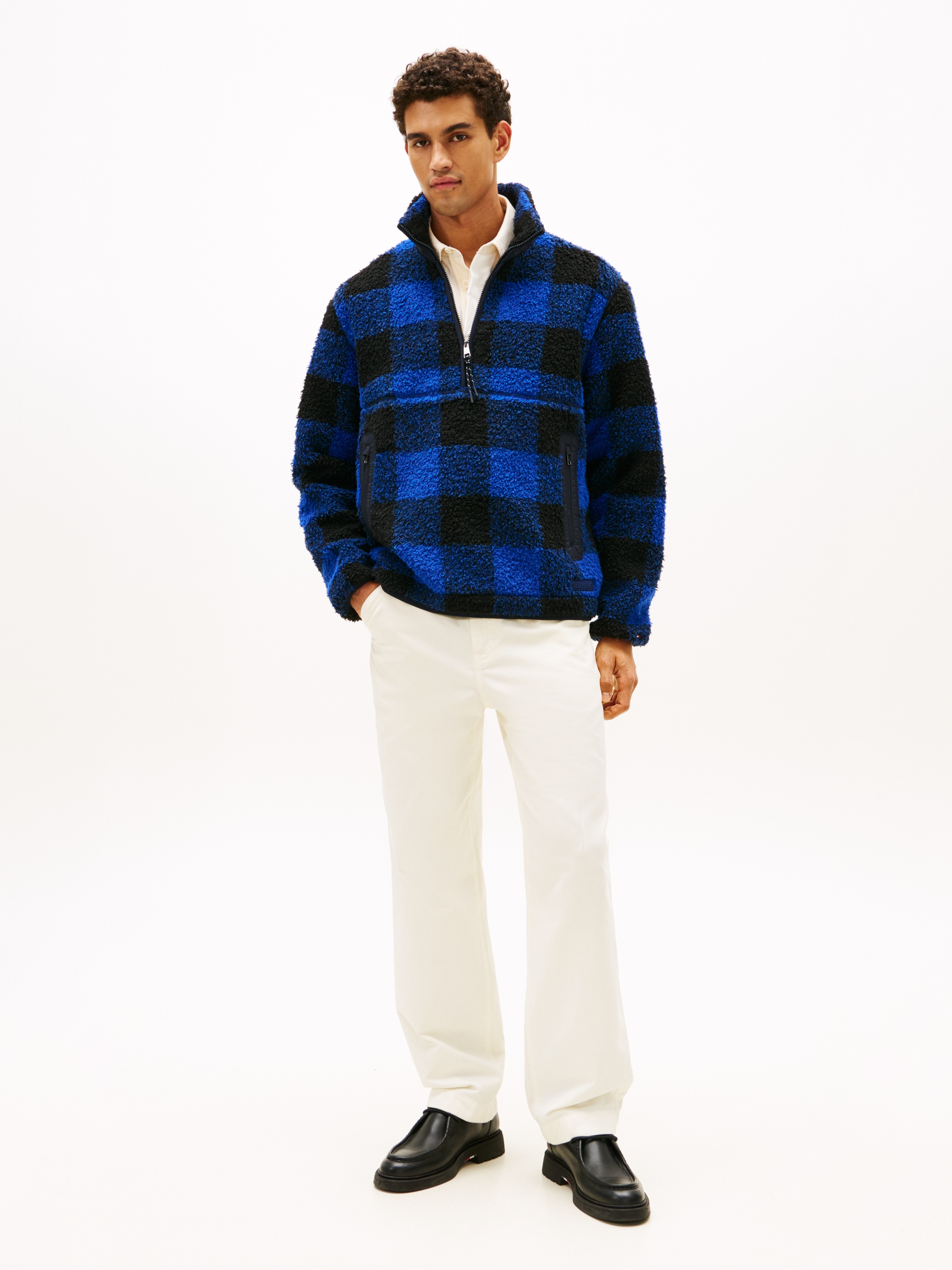 Thumbnail - Tommy Hilfiger Fleecepullover "TEDDY FLEECE CHECK PULL OVER" Regular fit mit Rundhalsausschnitt
