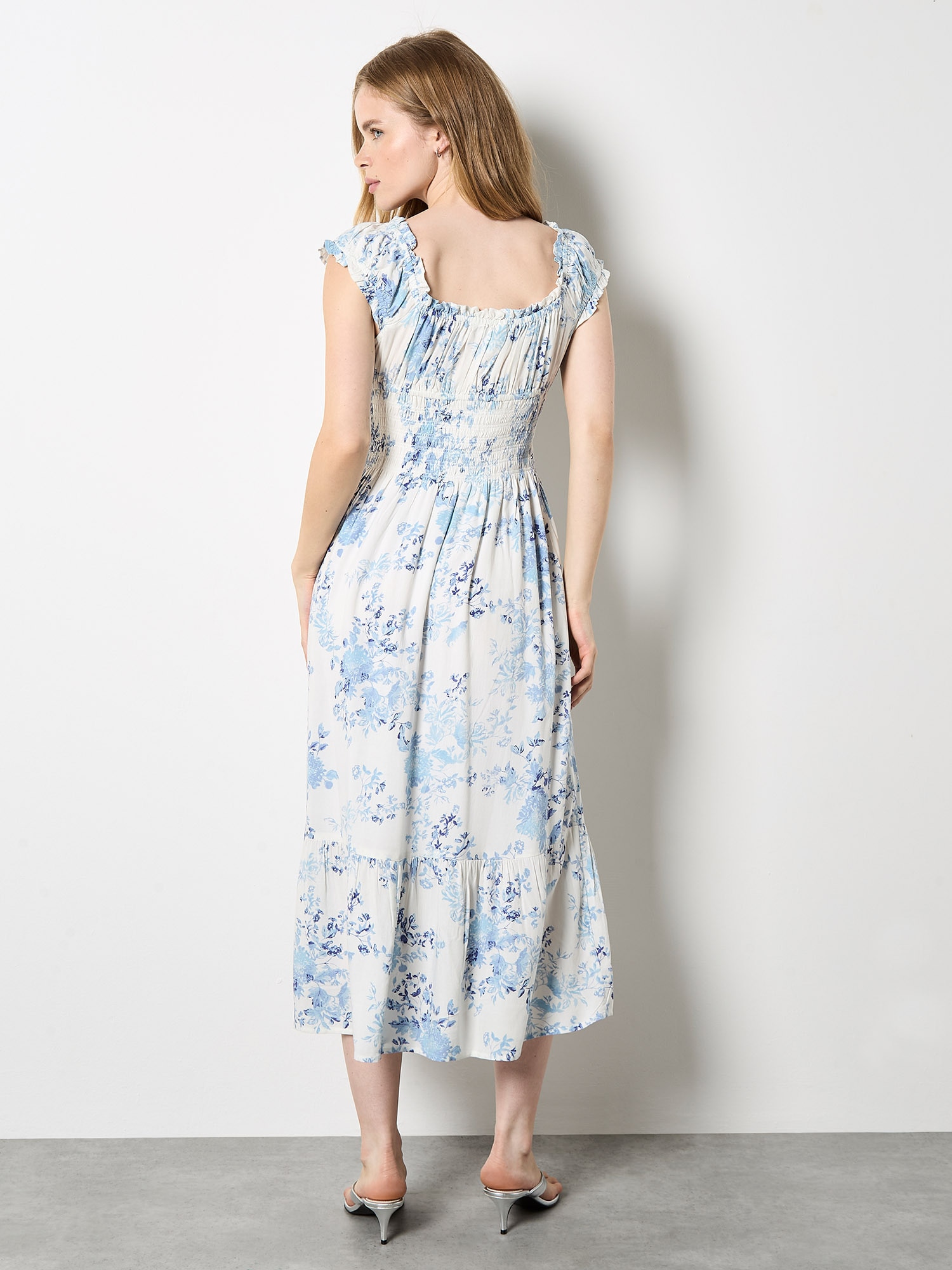 Apricot Midikleid »Midi-Kleid mit Blumenmuster und Smokarbeit«