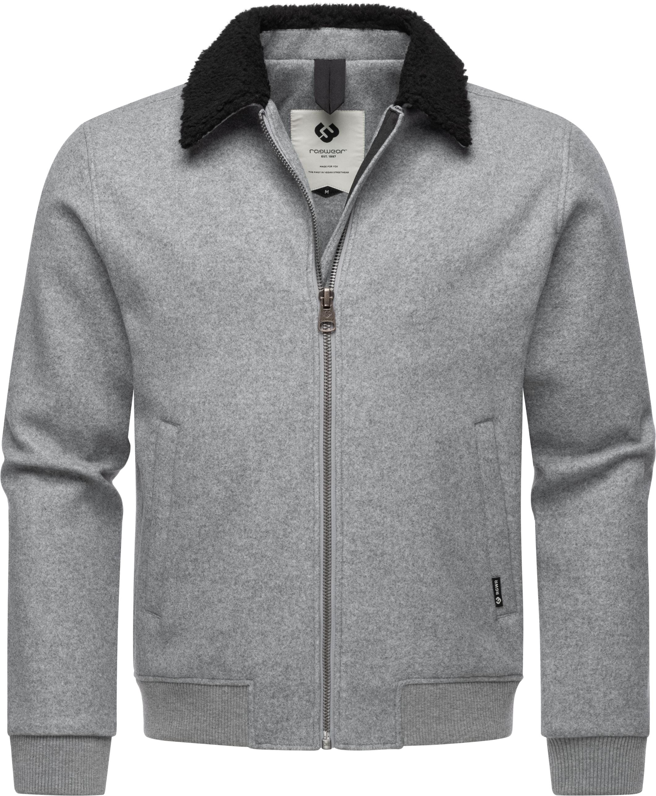 Ragwear Outdoorjacke "Sivval Felt" ohne Kapuze lässige Herren Jacke in Woll-Optik mit Teddyplüsch-Kragen