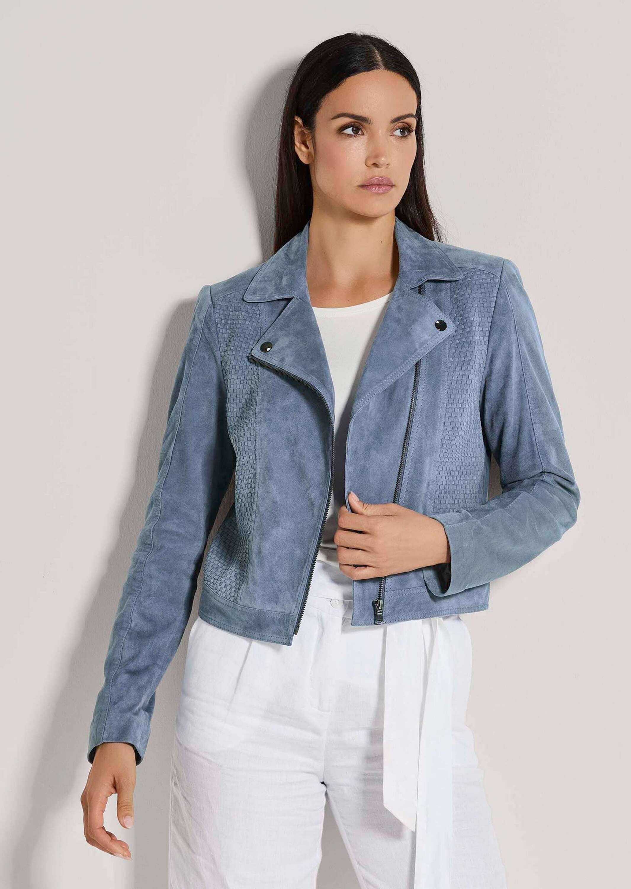 MADELEINE Lederjacke »Lederjacke Kurze Bikerjacke aus softem Ziegenvelours«