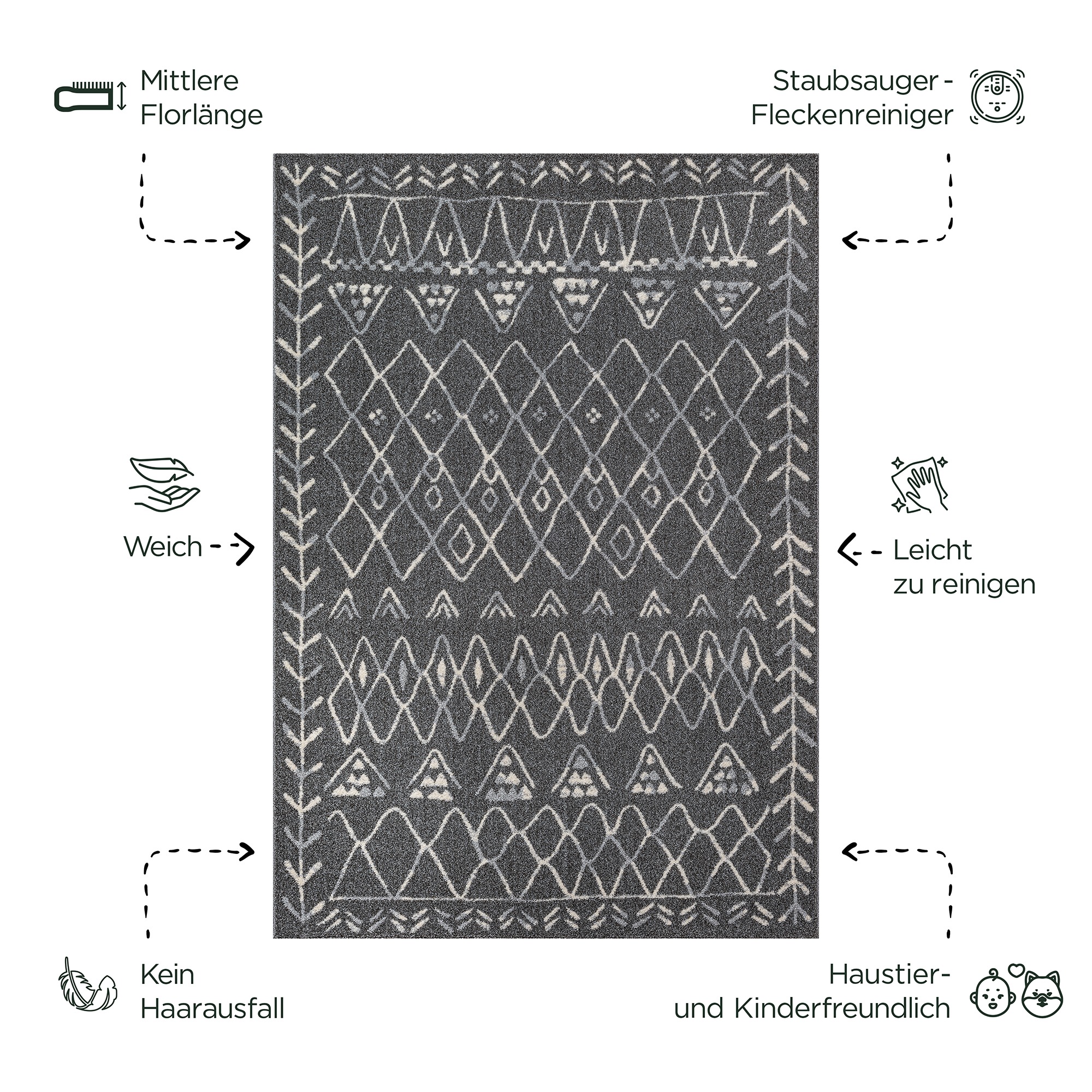 Thumbnail - Sanat Teppich "Boho 8200" rechteckig 10 mm Höhe Kurzflor, robust, Boho, Scandic, für Fussbodenheizung geeignet