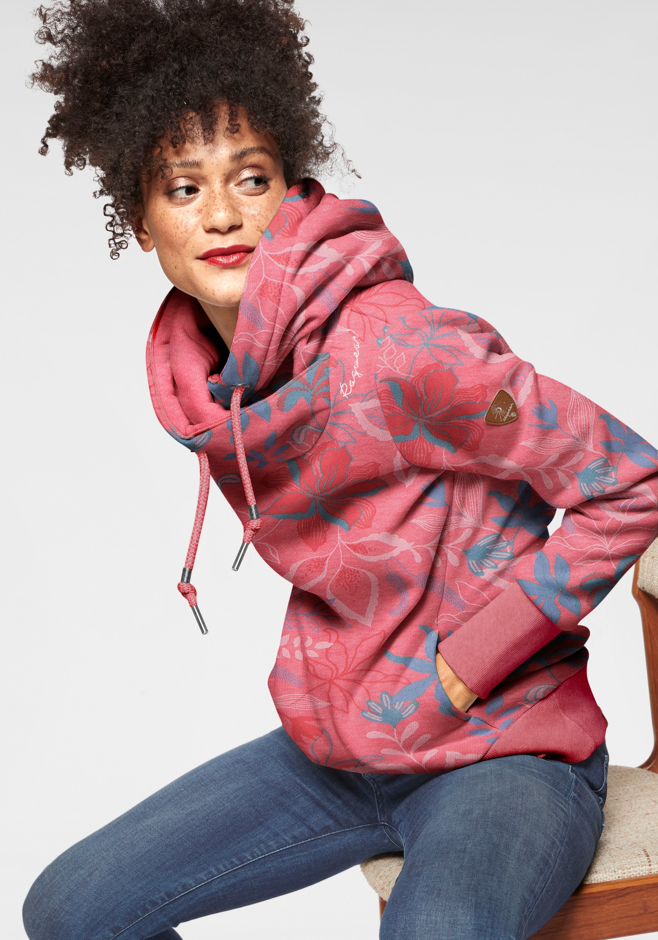 Ragwear Kapuzensweatshirt "GRIPY FLOWERS O", mit breitem Schalkragen mit floralem allover Print