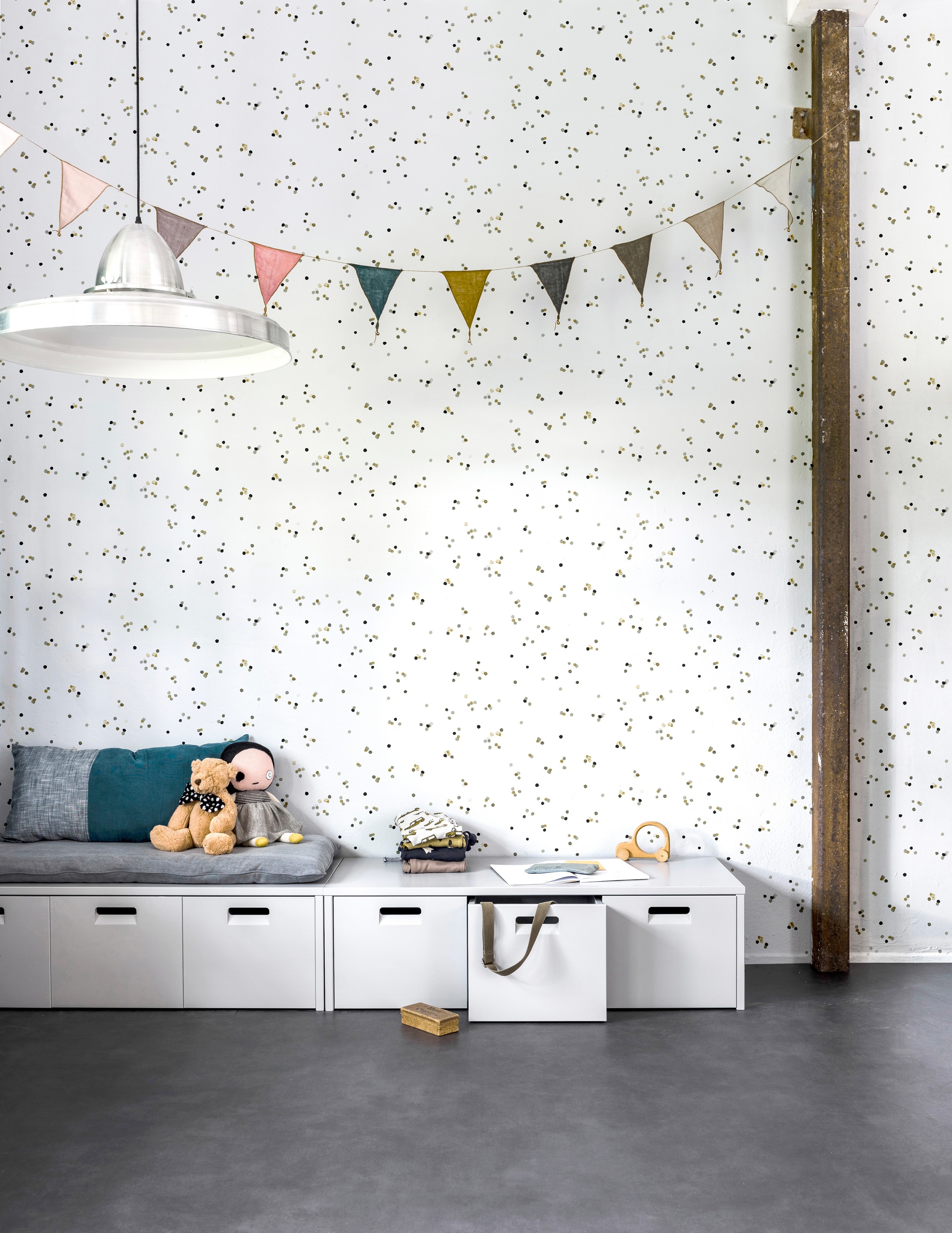 vtwonen Vliestapete »Punkte/Confetti«, 3D-Optik, Weiß/Schwarz/Gold - 10m x 52cm