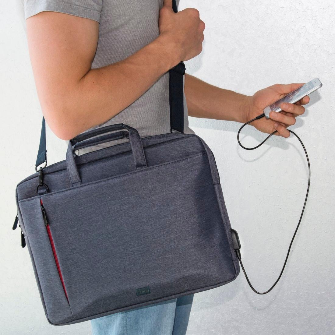 Hama Laptoptasche »Notebook Tasche bis 34 cm (13,3 Zoll), Farbe Blau, modisches Design«, Mit Tabletfach, Vordertaschen, Organizerstruktur, Trolleyband,USB-Port