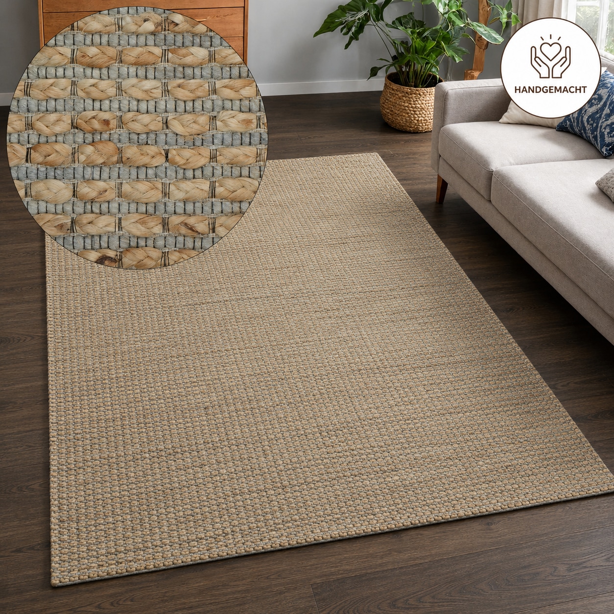 OTTO home Teppich »Jerron, Jute-Mix, Flechtoptik« rechteckig 15 mm Höhe Scandi-Stil, Strukturgewebe, Wohnzimmer, Schlafzimmer, Esszimmer