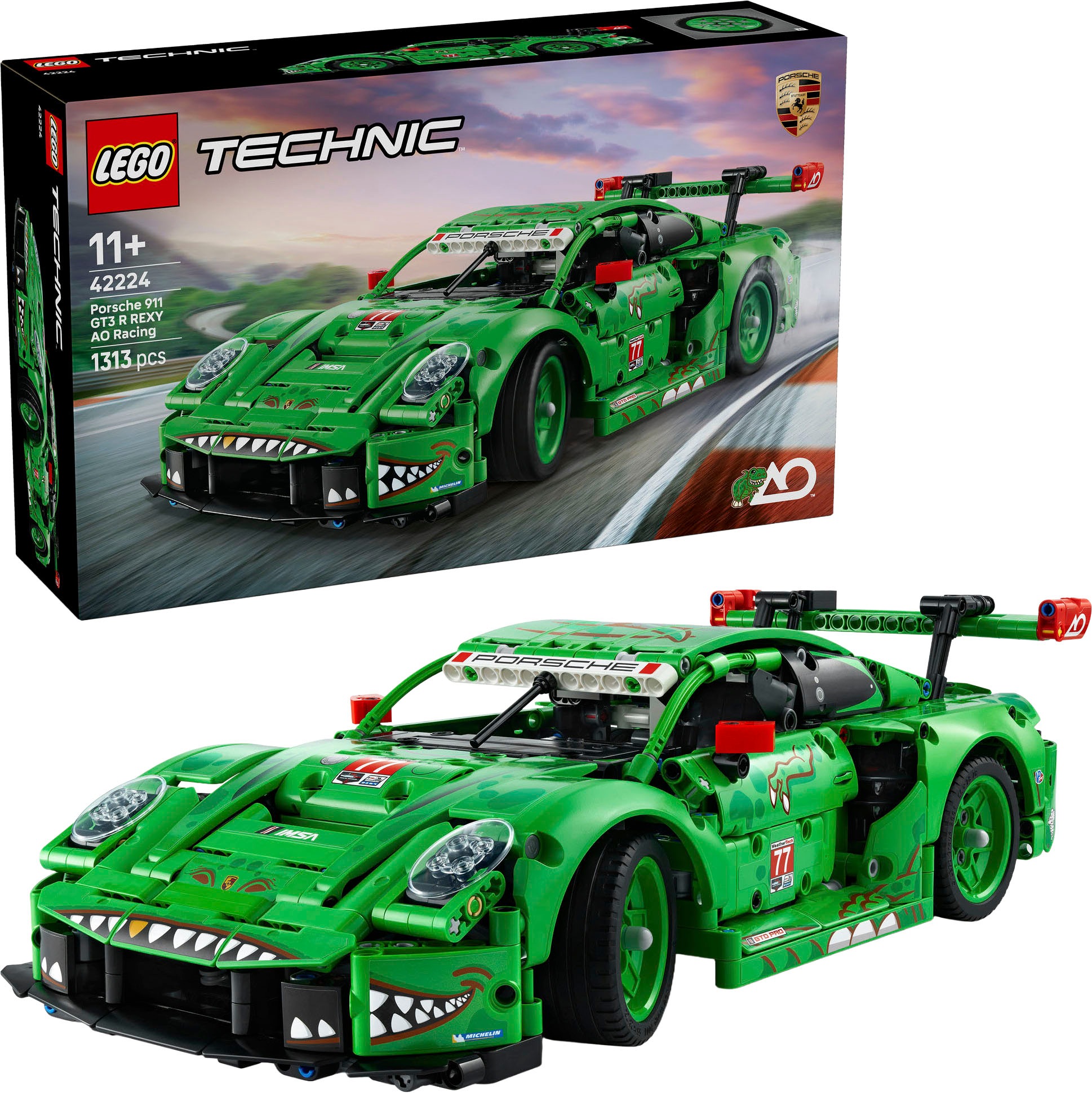 LEGO Kinder Konstruktionsspielsteine "Porsche 911 GT3 R REXY AO Racing Rennwagen (42224), LEGO Technic", grün, Kunststoff, Spielbausteine