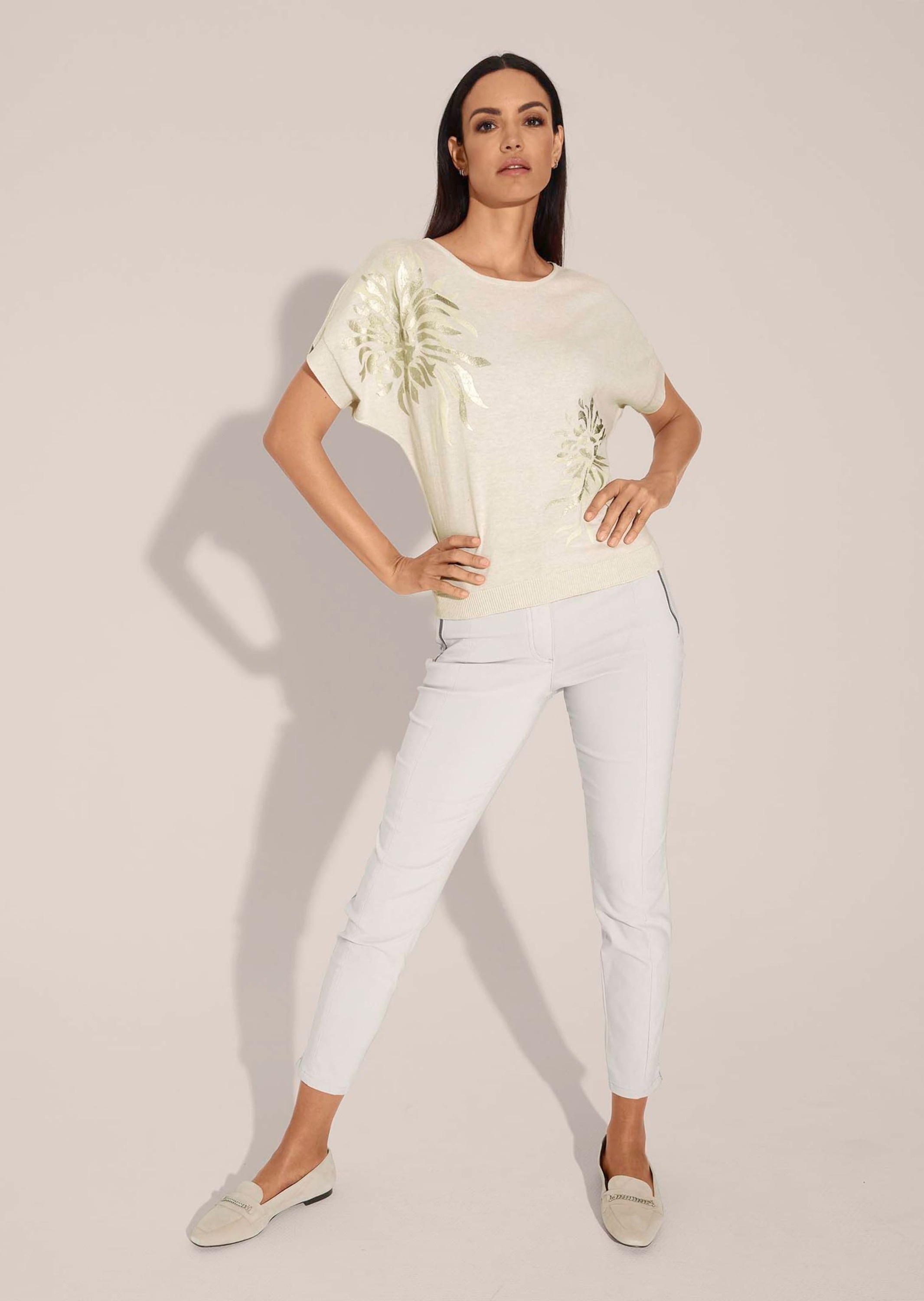 MADELEINE Longpullover "Pullover Kurzarm-Pullover mit glanzvollem Floral-Pr günstig online kaufen