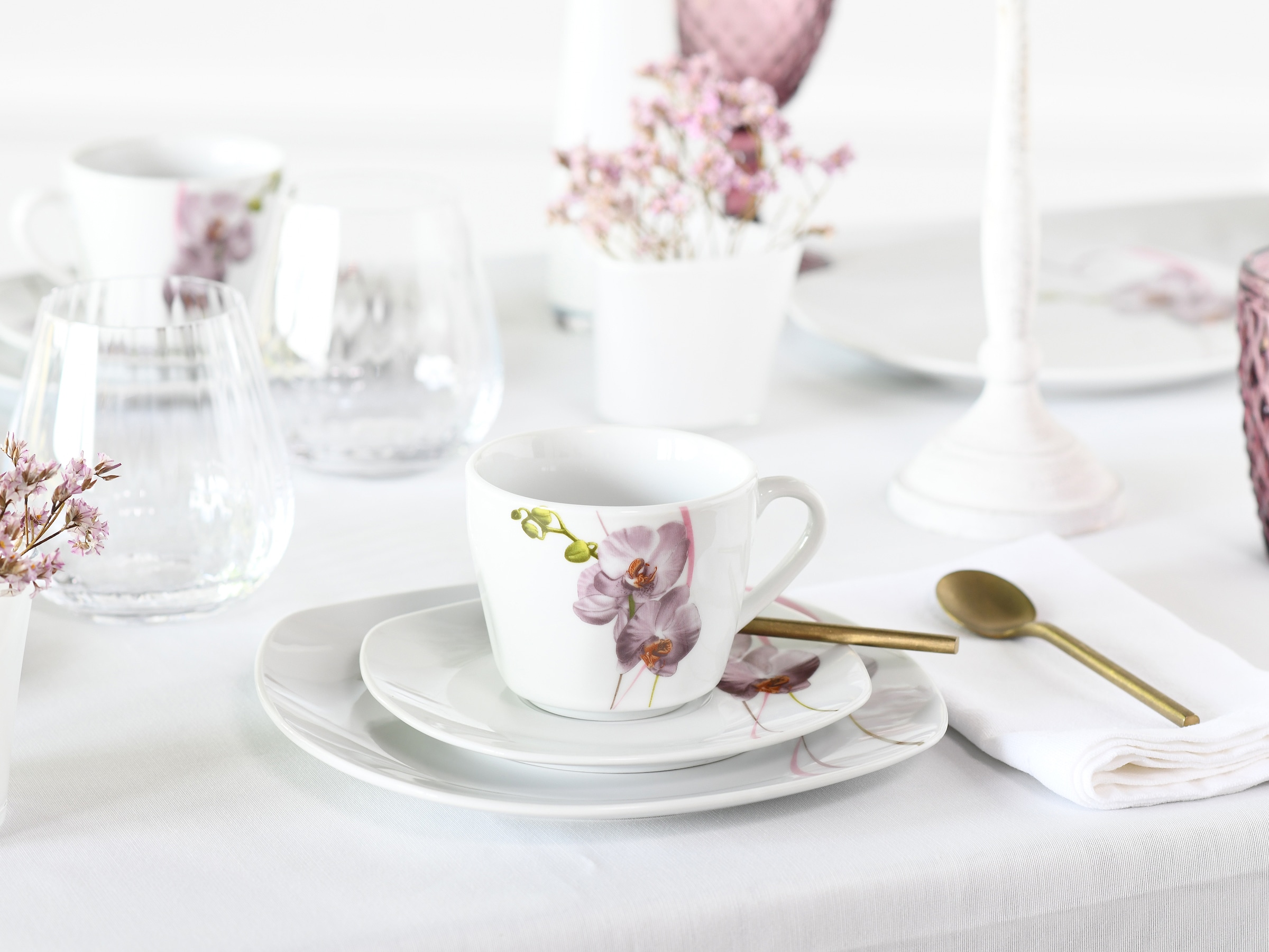 CreaTable Kombiservice »Square Orchidee, Kombi-Service 62-tlg«, (Set, 62 tlg.), Fotorealistische Darstellung
