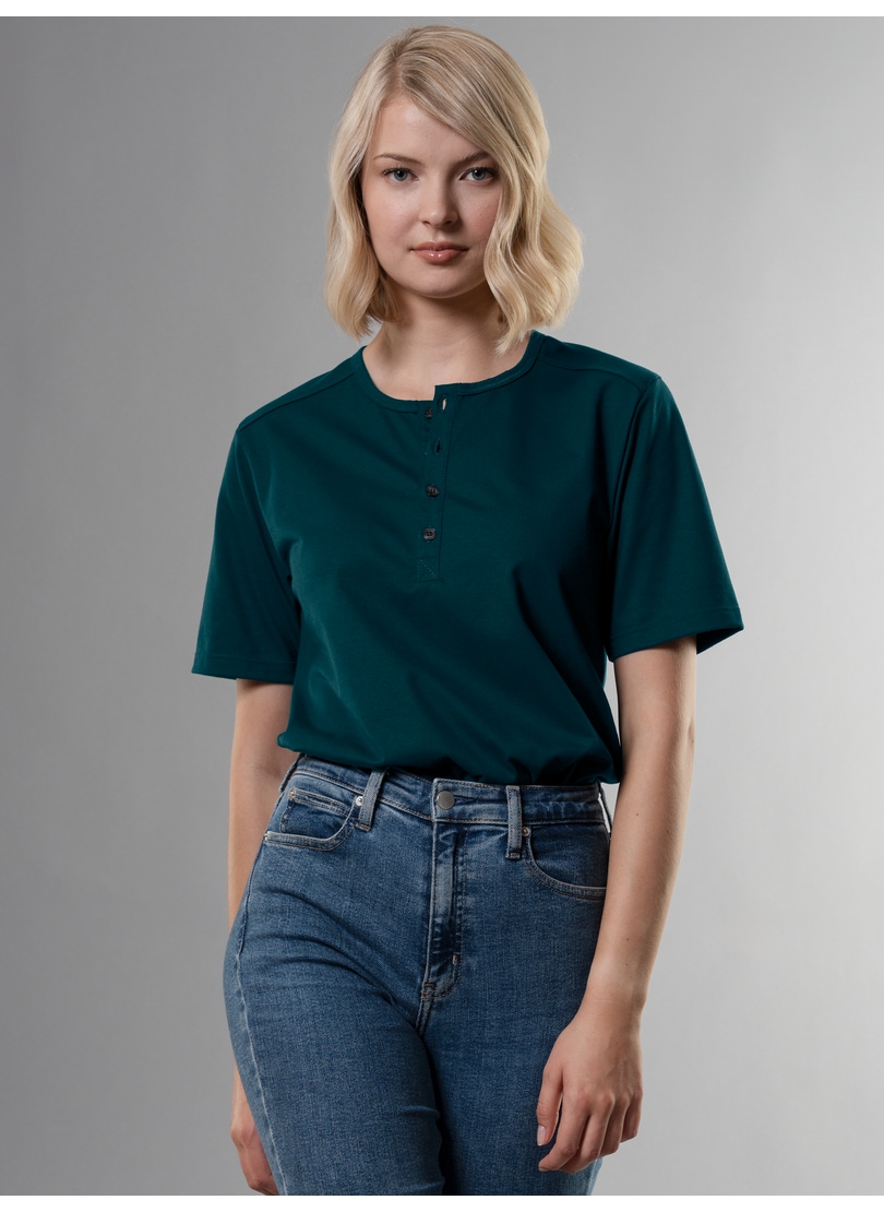 Trigema T-Shirt »TRIGEMA T-Shirt mit Knopfleiste DELUXE Baumwolle«, (1 tlg.)