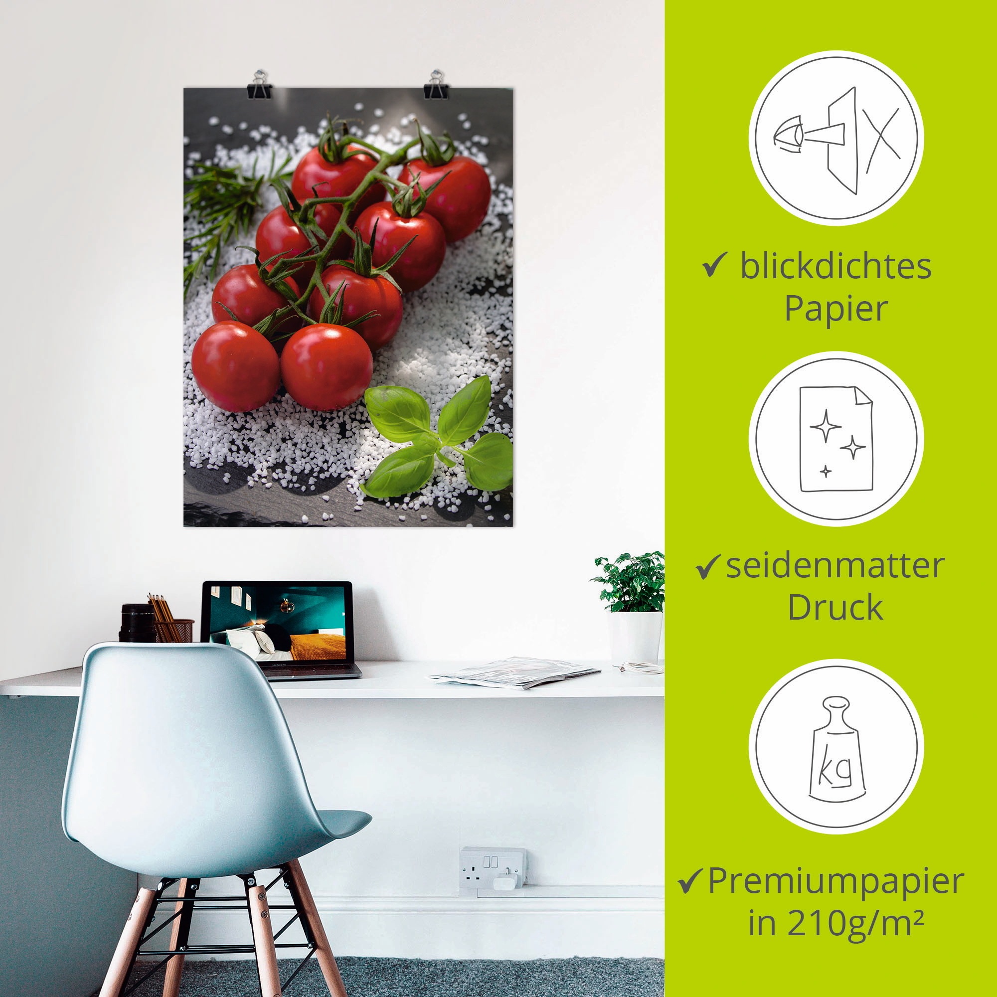 Artland Wandbild »Tomaten Rispe auf Salz«, Lebensmittel, (1 St.), als Alubild, Outdoorbild, Poster in verschied. Größen