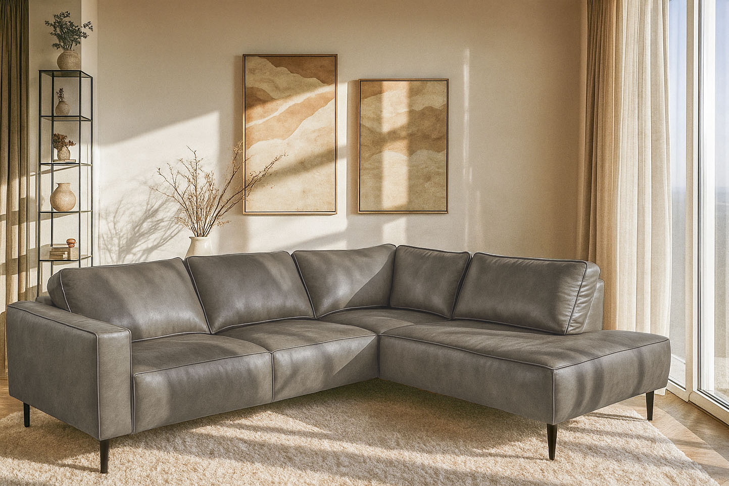 OTTO home Ecksofa "Fumone, Lederoptik oder Soft-Touch Chenille" Breite 260, mit schwarzen Massivholzfüßen